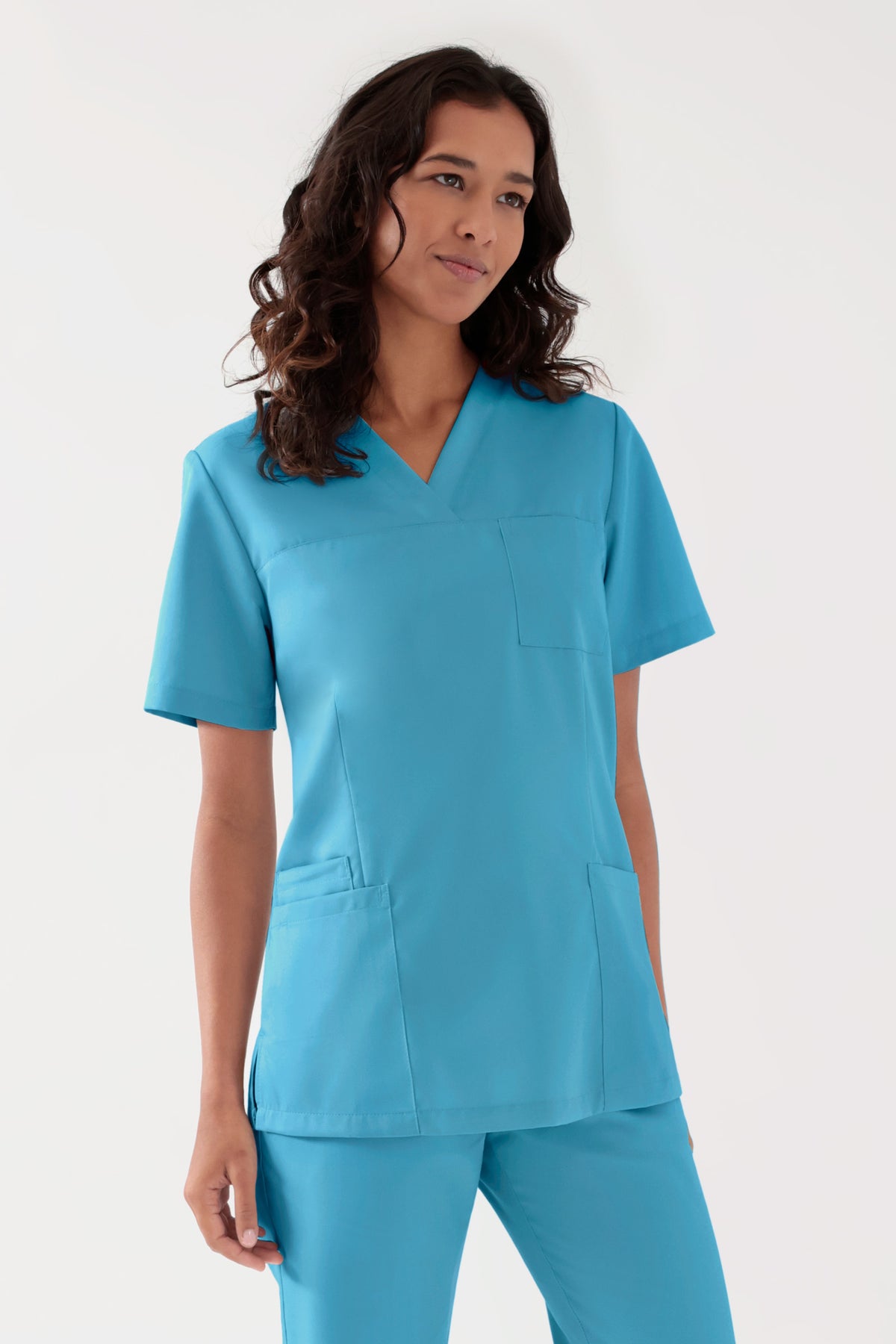 TENCEL™ Schlupfkasack Damen - V-Ausschnitt dark türkis, Vorderansicht