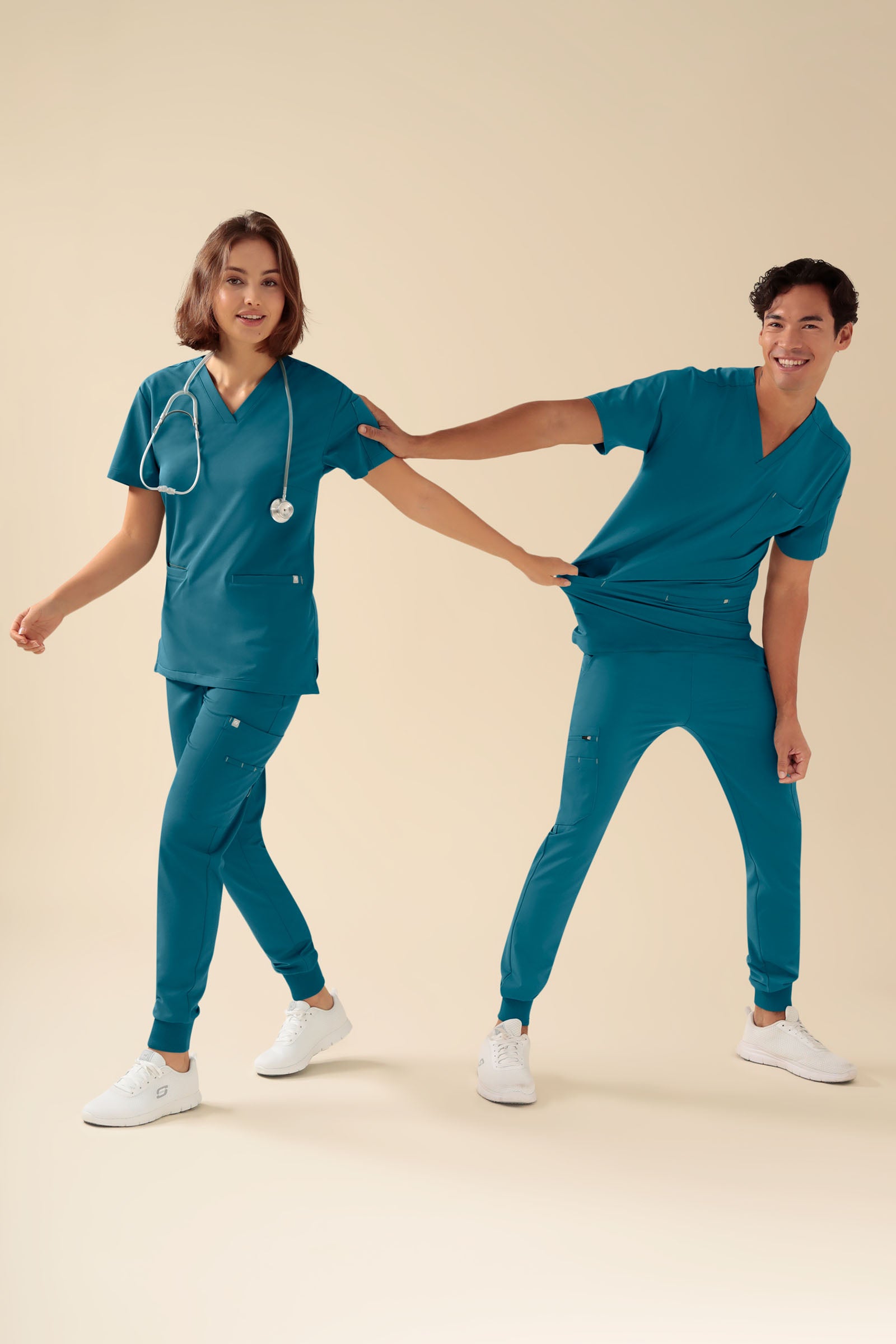 KAERE Schlupfkasack Damen - V-Ausschnitt petrol, Vorderansicht