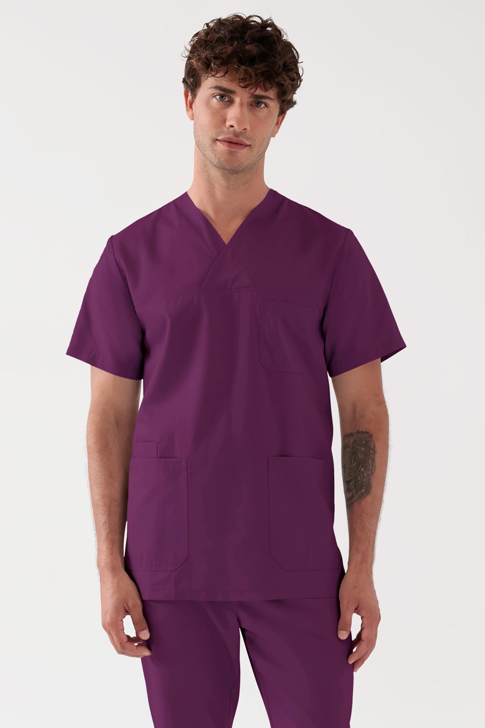TENCEL™ Schlupfkasack Herren - V-Ausschnitt black berry, Vorderansicht