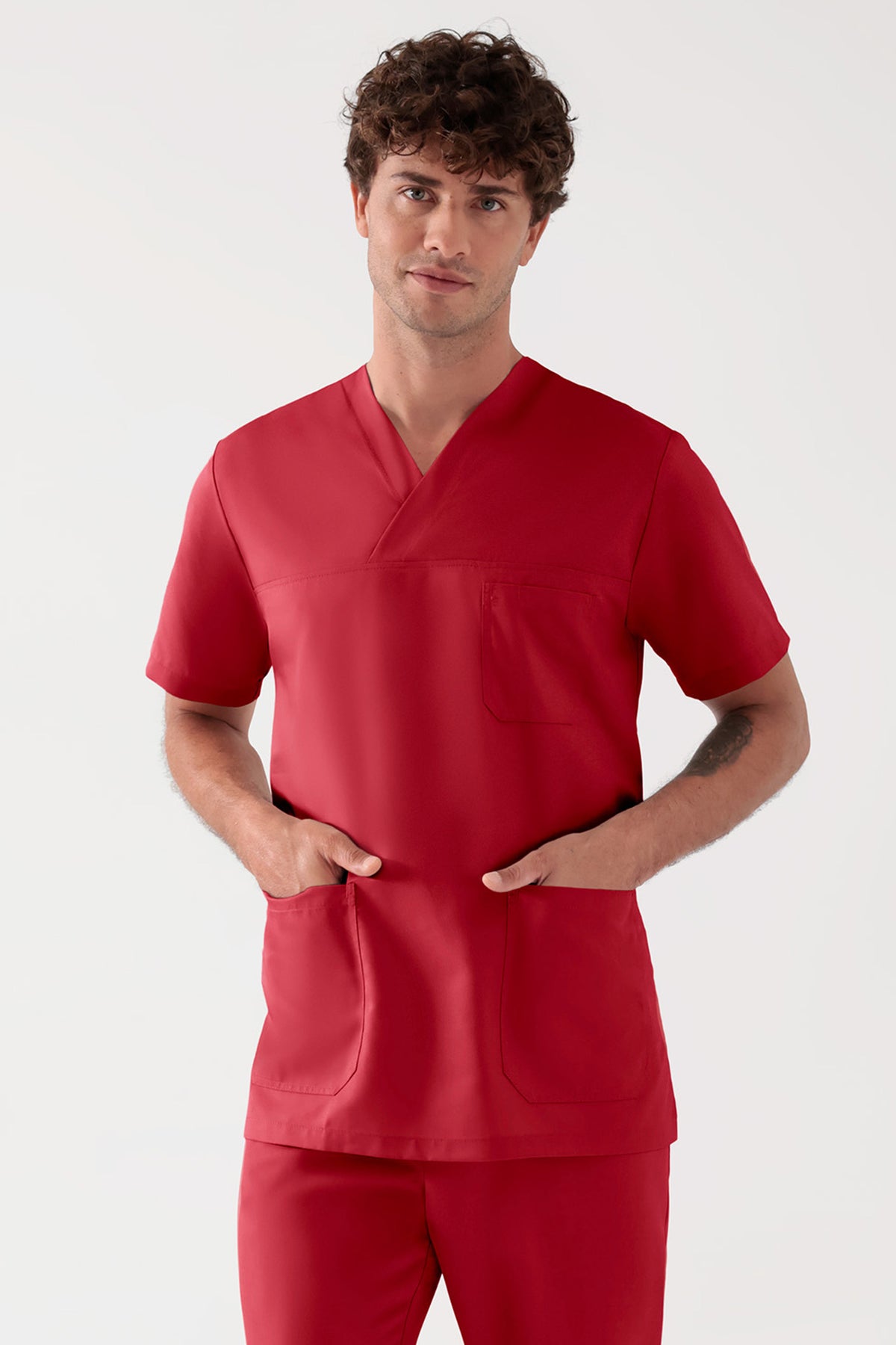 TENCEL™ Schlupfkasack Herren - V-Ausschnitt rot, Vorderansicht