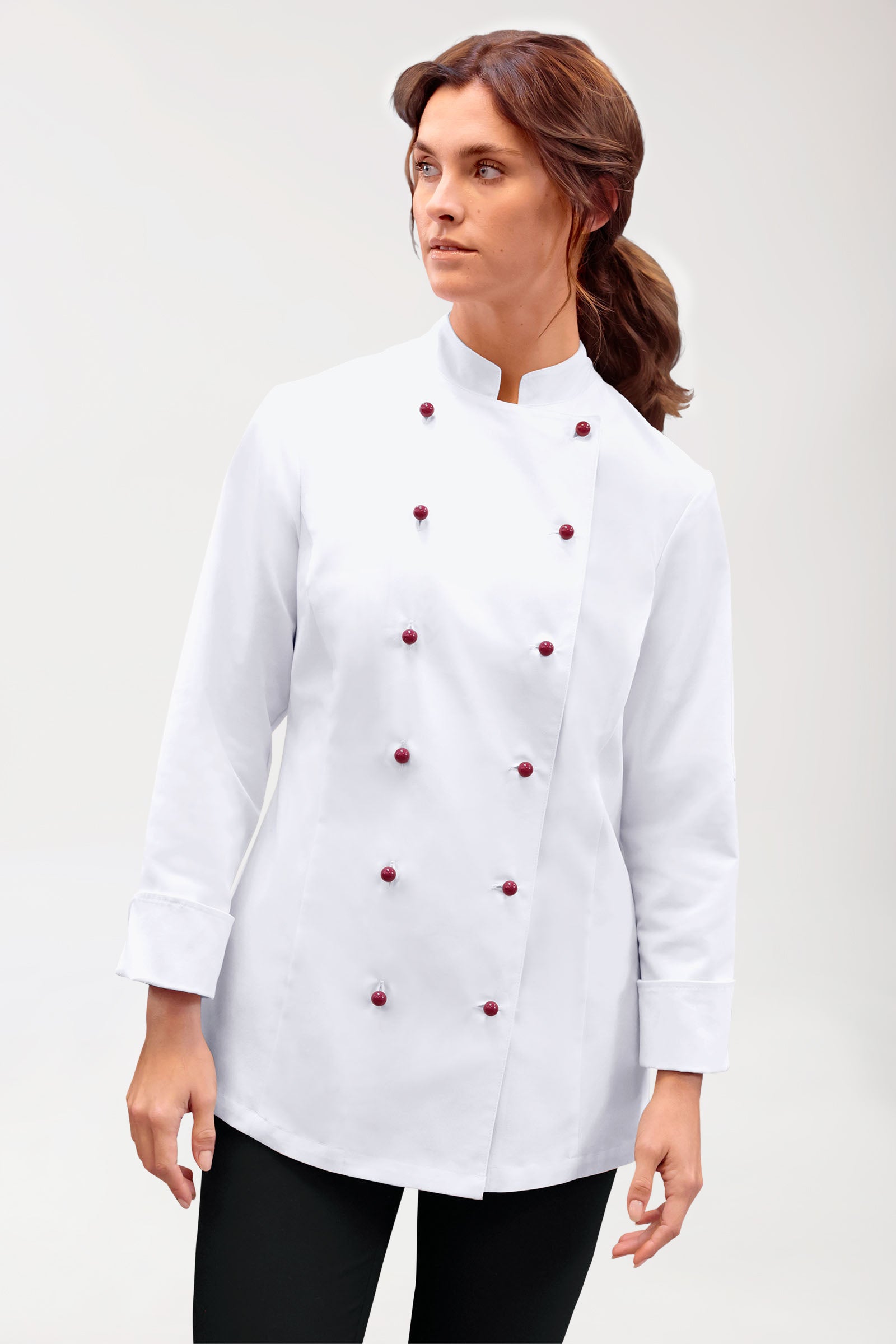 Gastro Kochjacke Damen aus Baumwolle - 1/1 Arm weiß, Vorderansicht