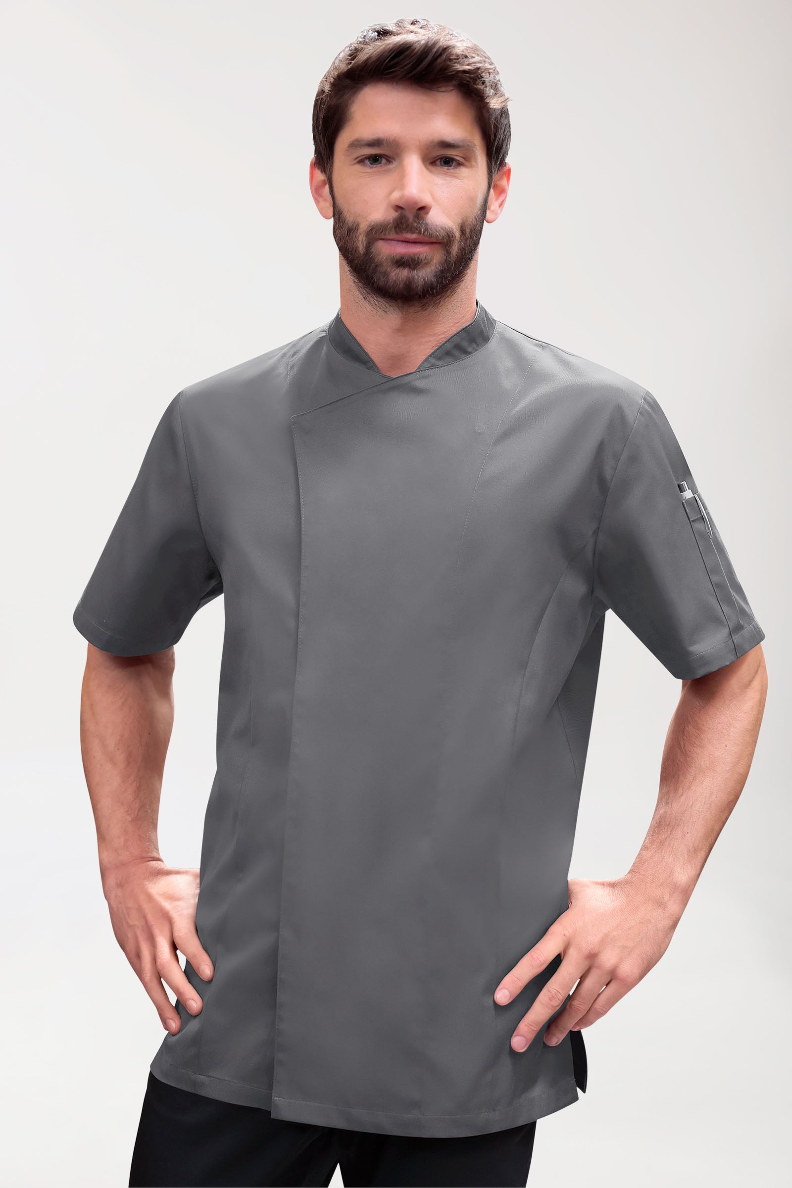 Gastro Kochjacke Herren - 1/2 Arm steingrau