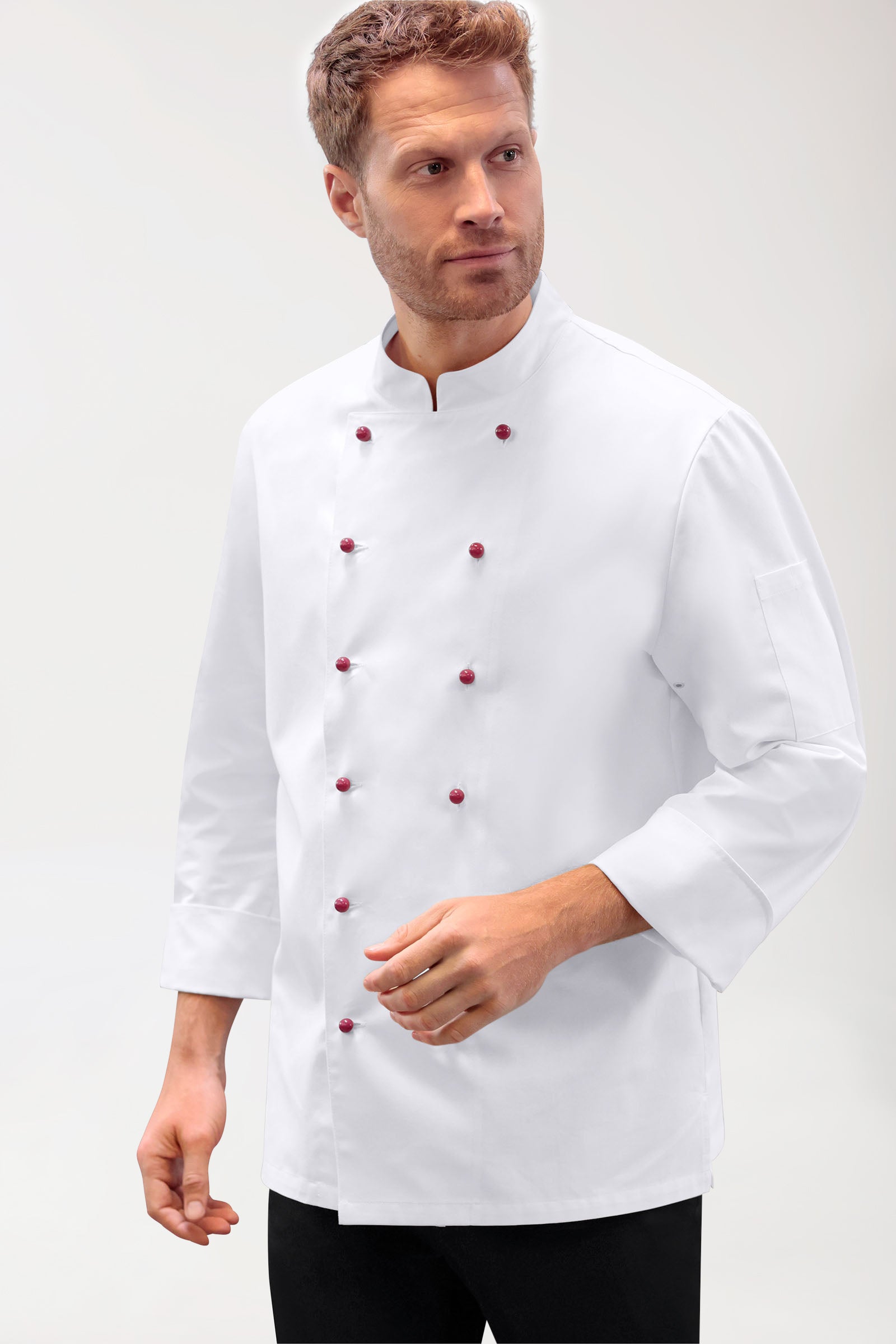 Gastro Kochjacke Herren aus Baumwolle - 1/1 Arm weiß, Vorderansicht