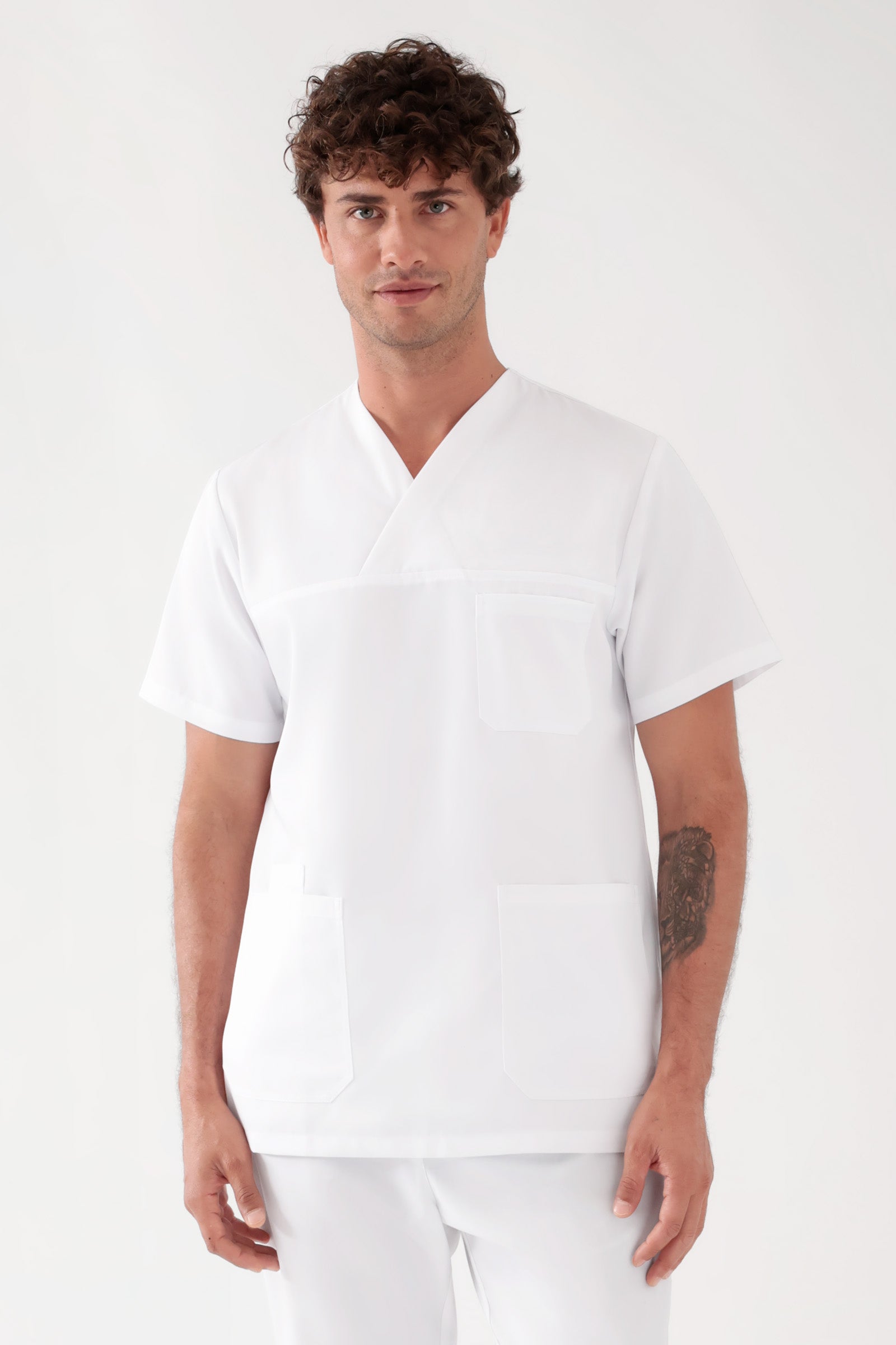 TENCEL™ Schlupfkasack Herren - V-Ausschnitt weiß