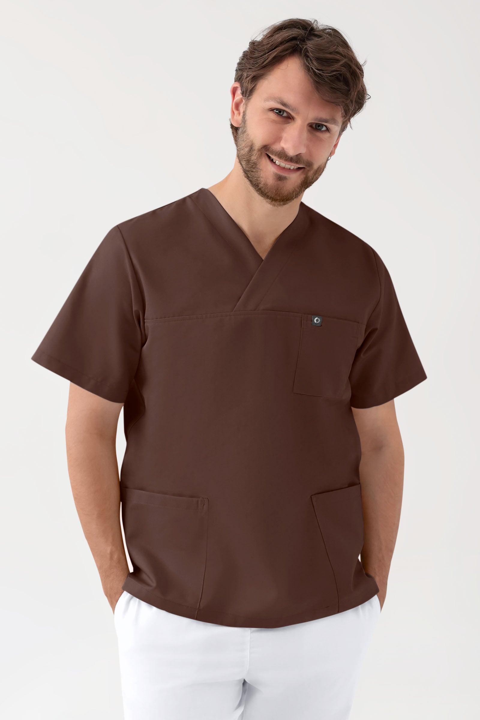 GREEN Stretch Schlupfkasack Unisex - V-Ausschnitt coffee, Vorderansicht