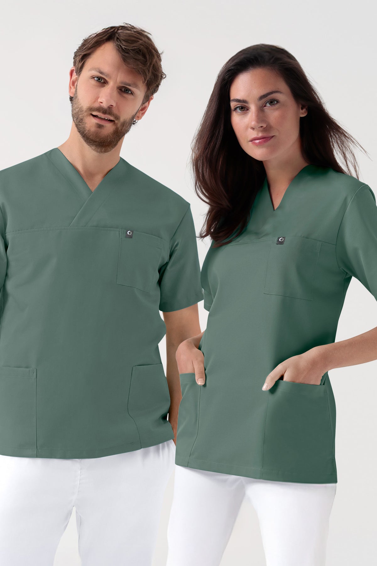 GREEN Stretch Schlupfkasack Unisex - V-Ausschnitt dunkelgrün