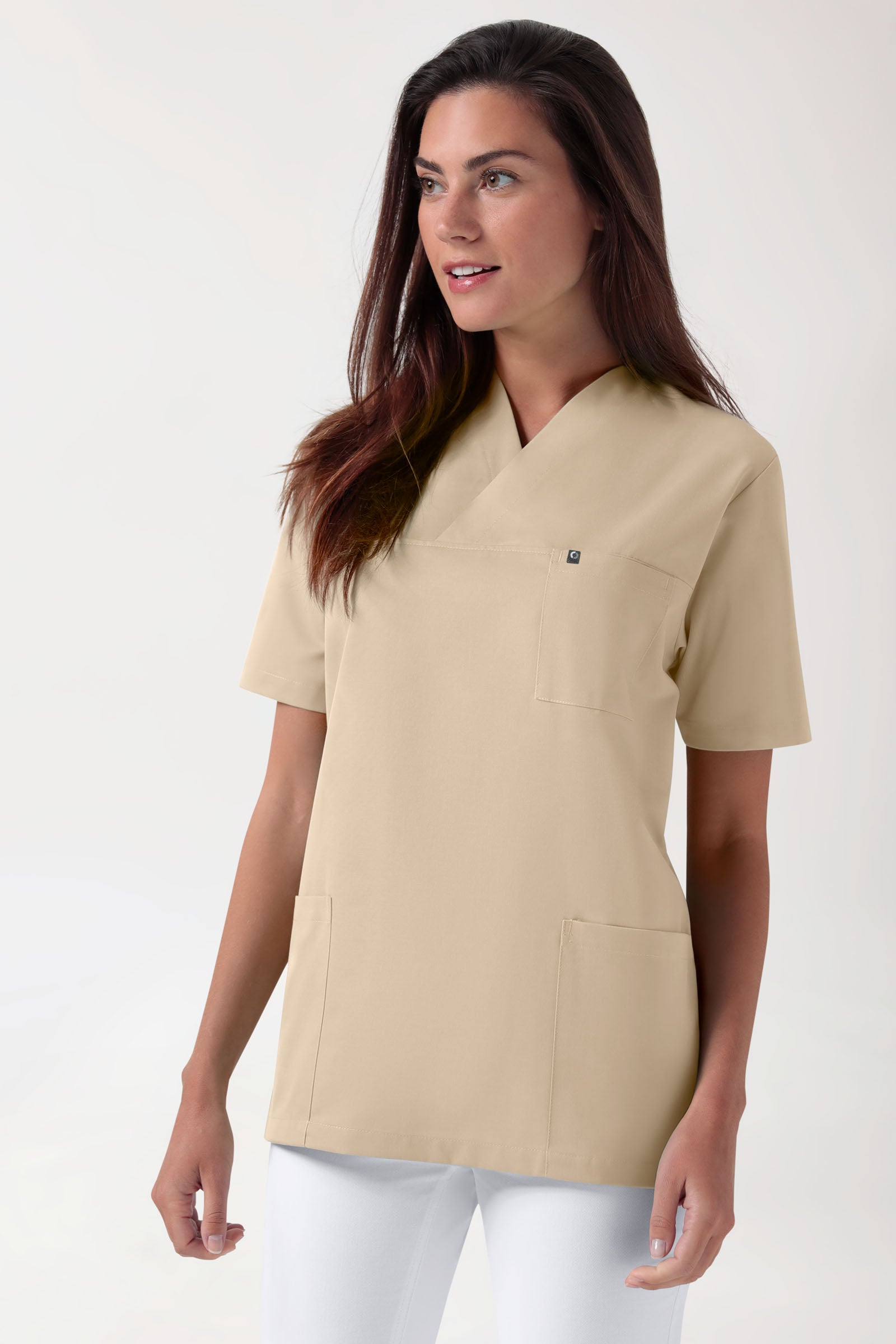 GREEN Stretch Schlupfkasack Unisex - V-Ausschnitt sand, Vorderansicht