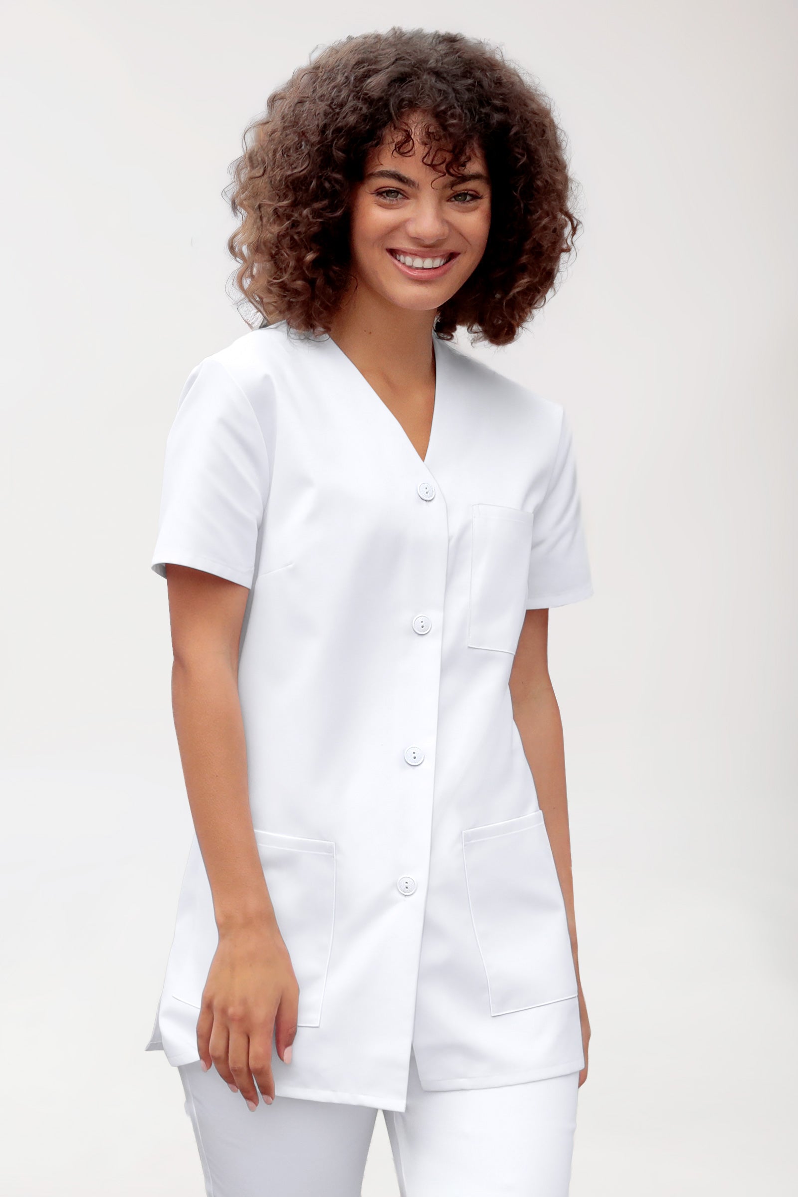 Beauty Kasack Damen - durchgeknöpft weiß