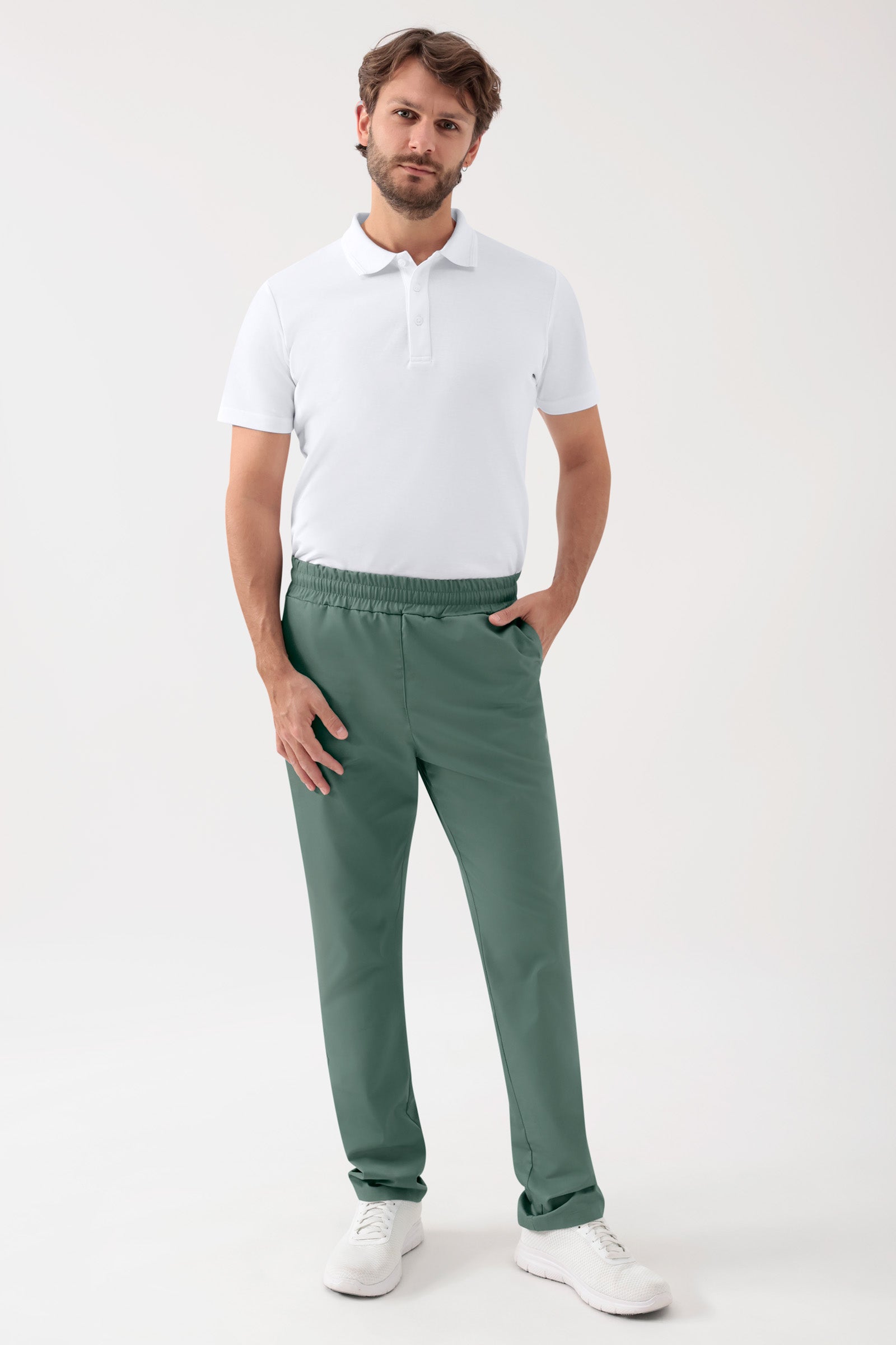 GREEN Stretch Hose Unisex - Rundumgummibund dunkelgrün, Vorderansicht