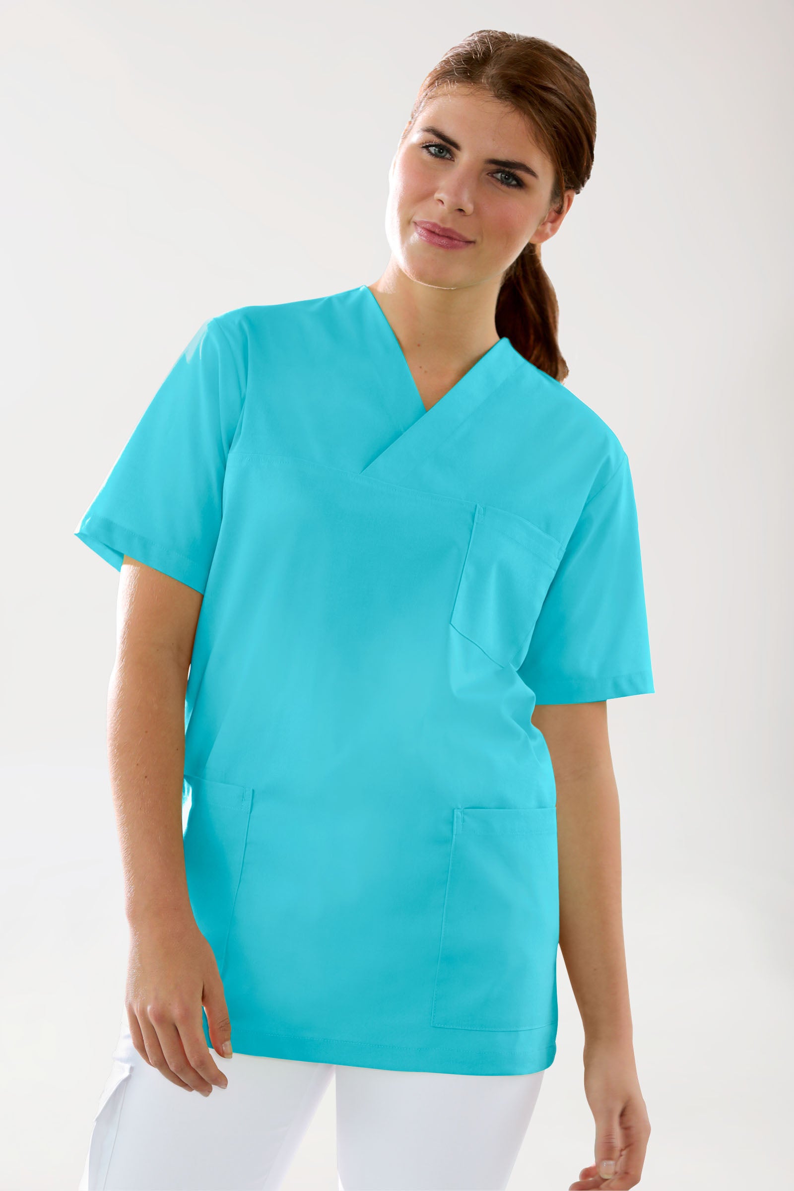 Stretch Schlupfkasack Unisex - V-Ausschnitt curaçao, Vorderansicht