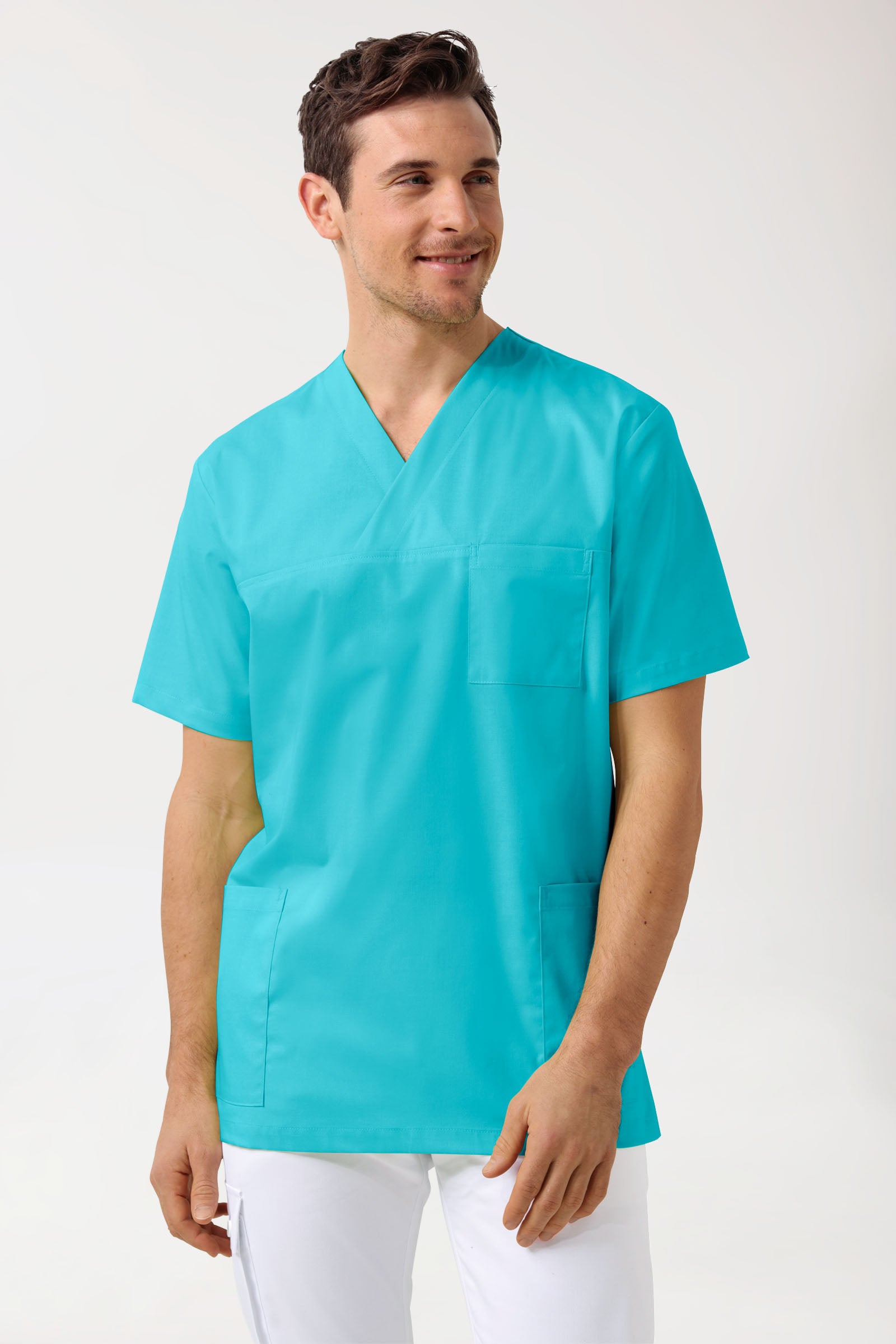 Stretch Schlupfkasack Unisex - V-Ausschnitt curaçao, Vorderansicht