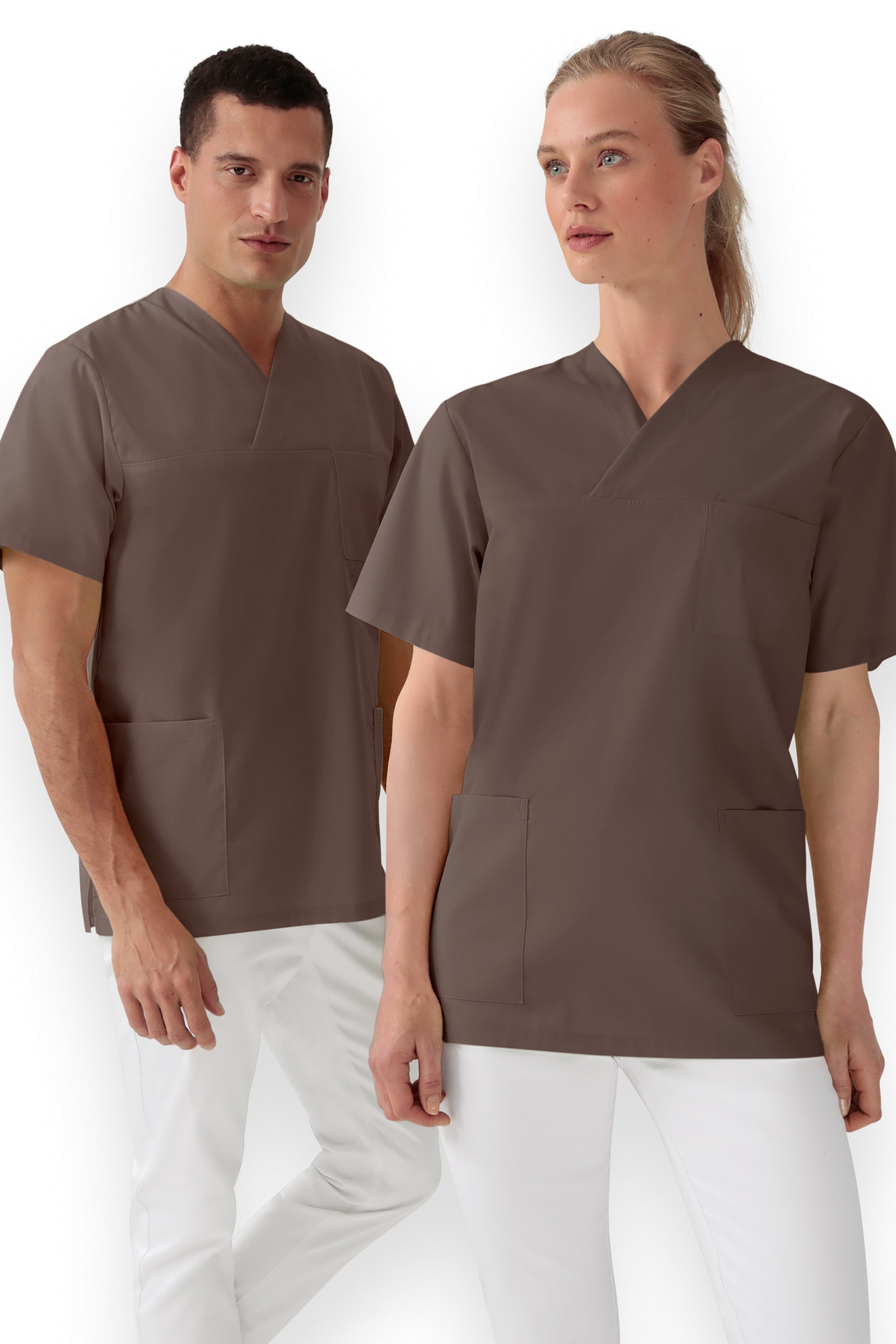 Stretch Schlupfkasack Unisex - V-Ausschnitt deep taupe, Vorderansicht