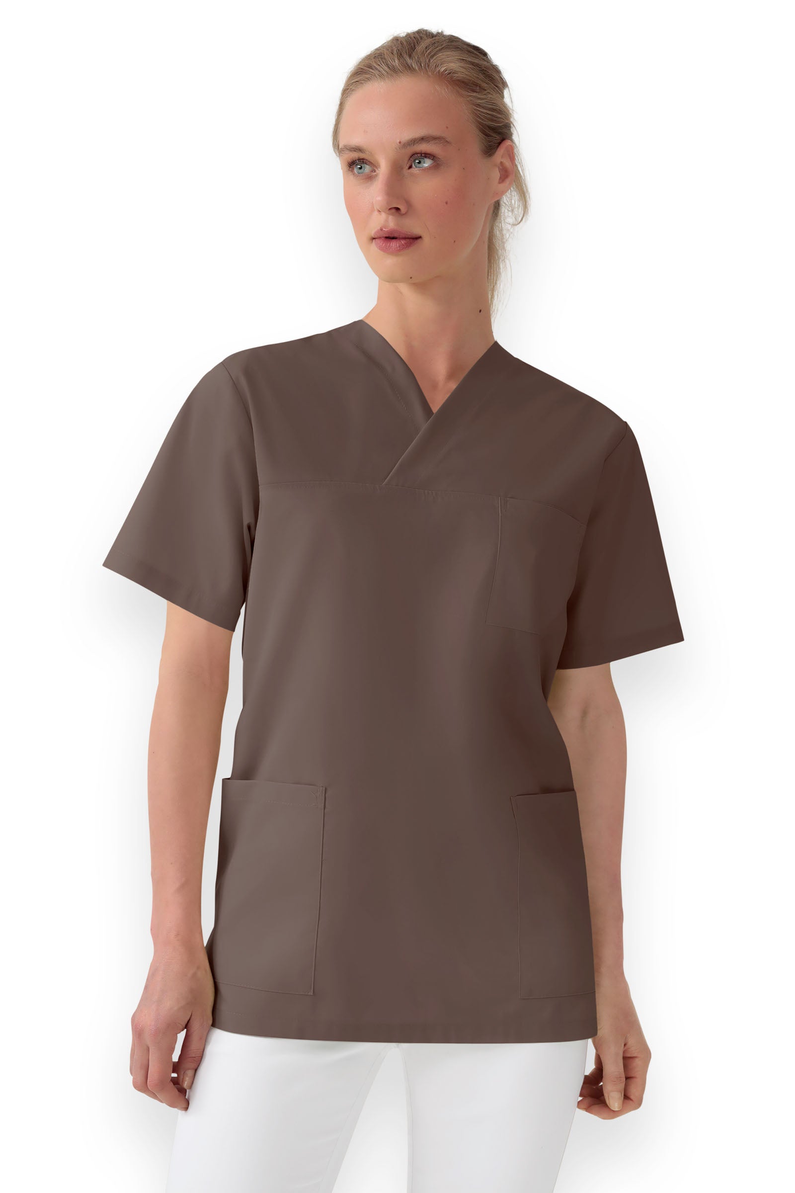 Stretch Schlupfkasack Unisex - V-Ausschnitt deep taupe, Vorderansicht