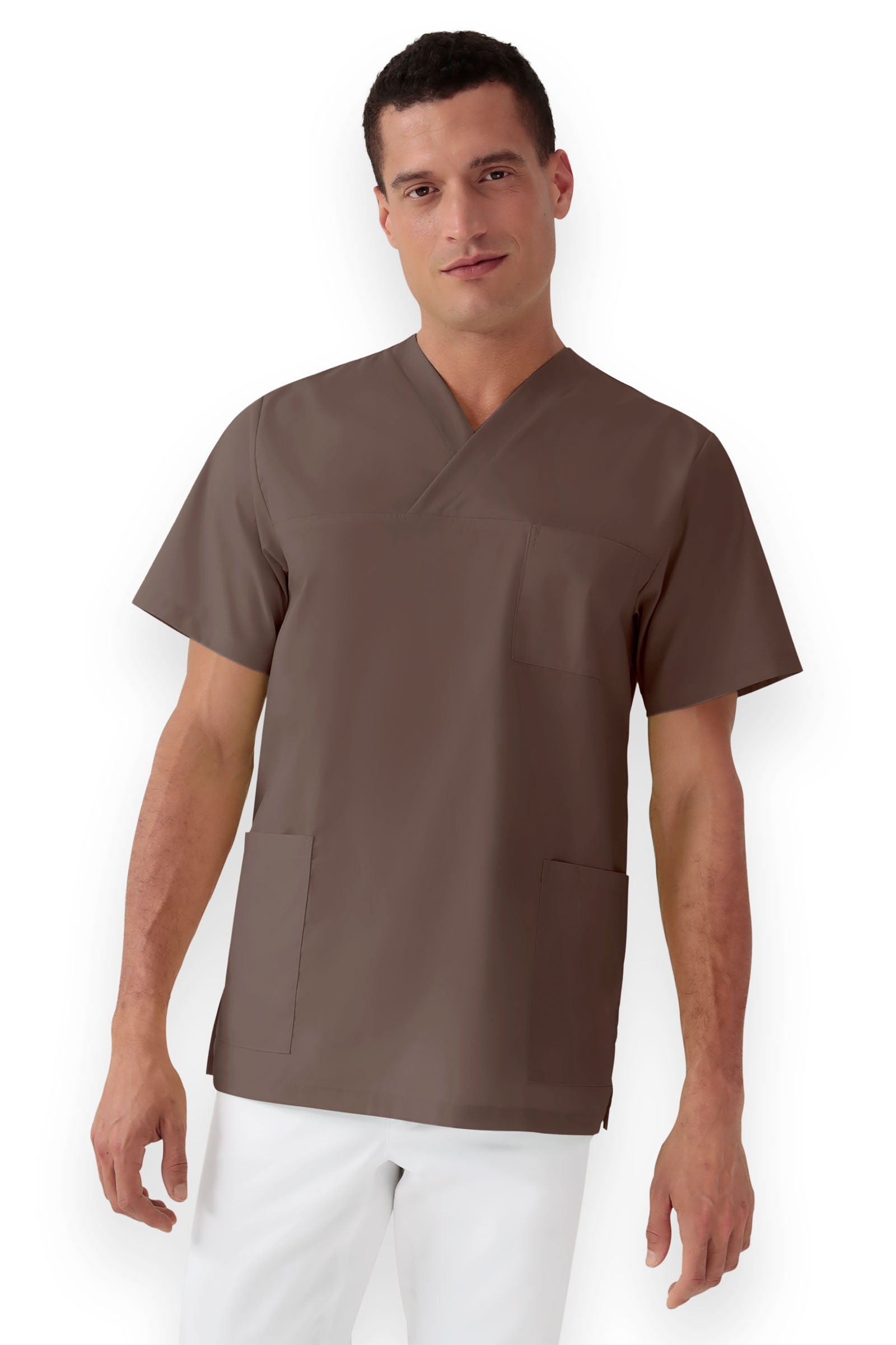 Stretch Schlupfkasack Unisex - V-Ausschnitt deep taupe, Vorderansicht