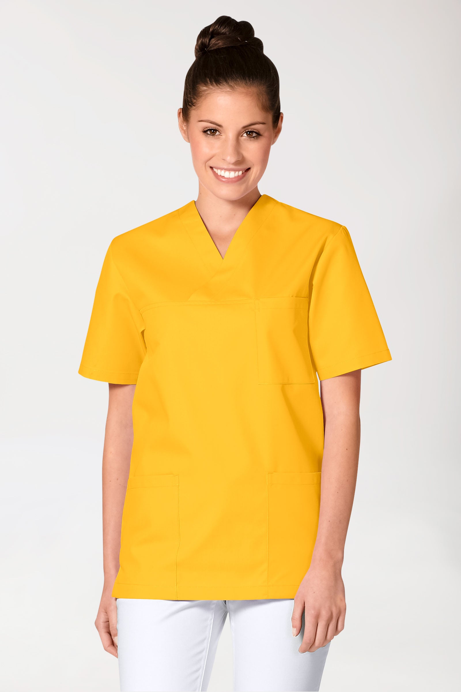 JUST STRONG Schlupfkasack Unisex - V-Ausschnitt sonnengelb, Vorderansicht