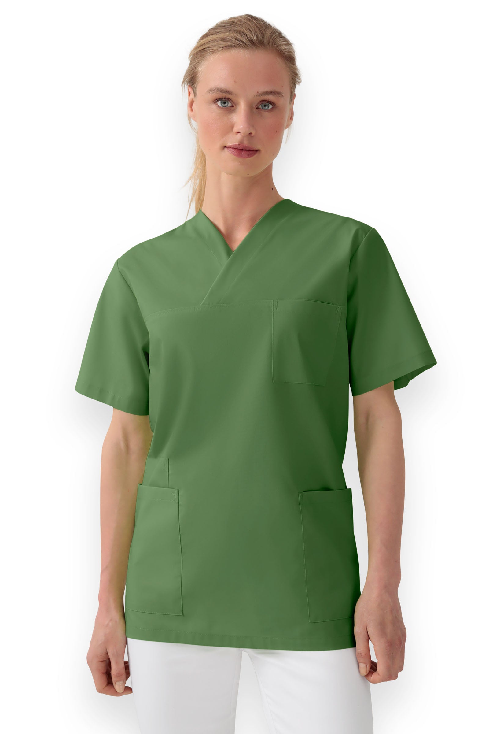 Stretch Schlupfkasack Unisex - V-Ausschnitt wiesengrün, Vorderansicht