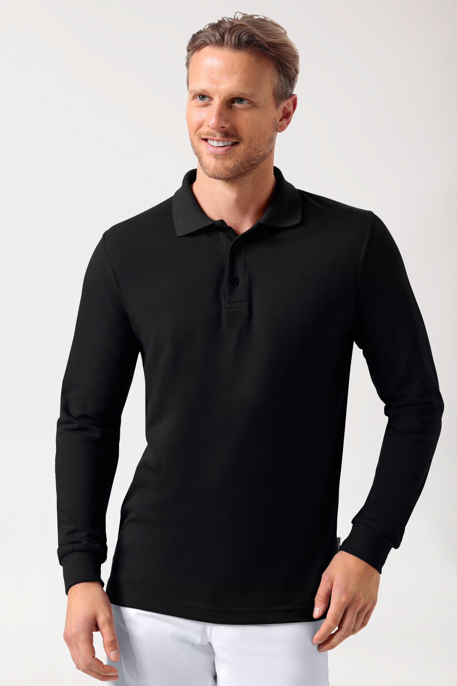 Langarm-Poloshirt Schwarz Unisex
