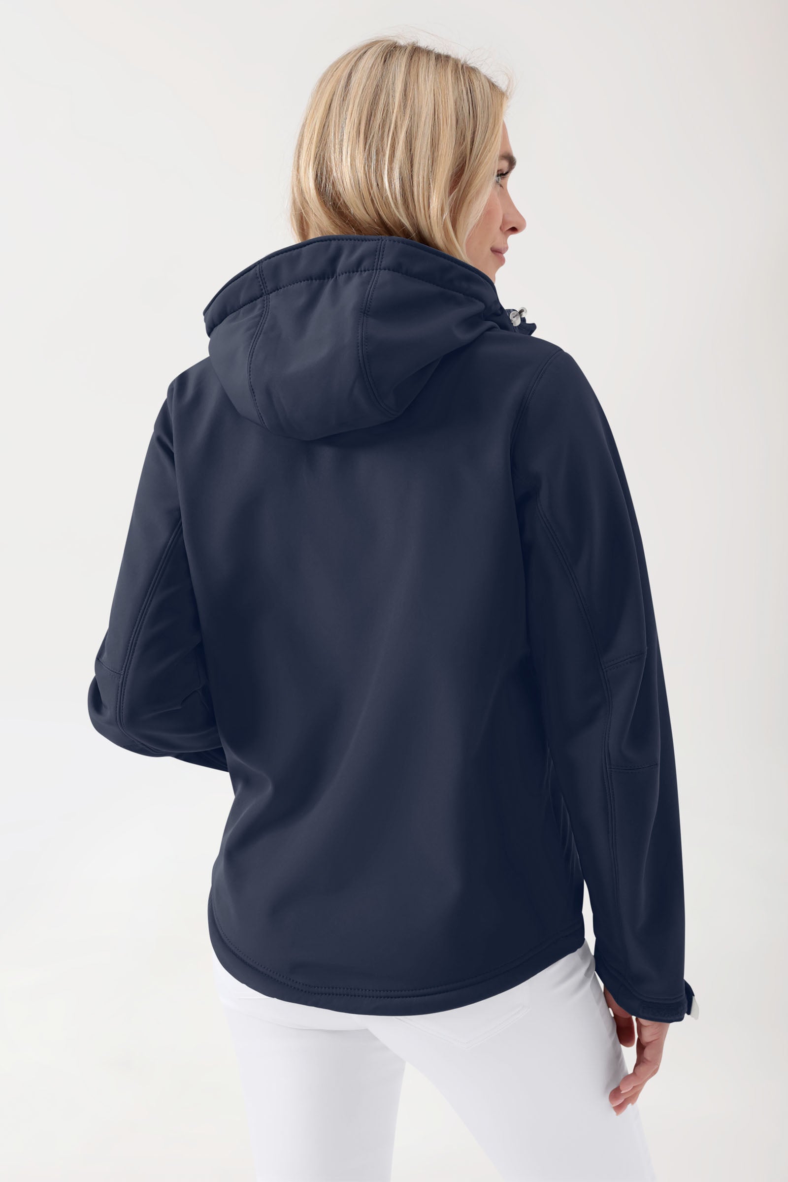 Softshell Jacken Unisex - abnehmbare Kapuze navy, Vorderansicht