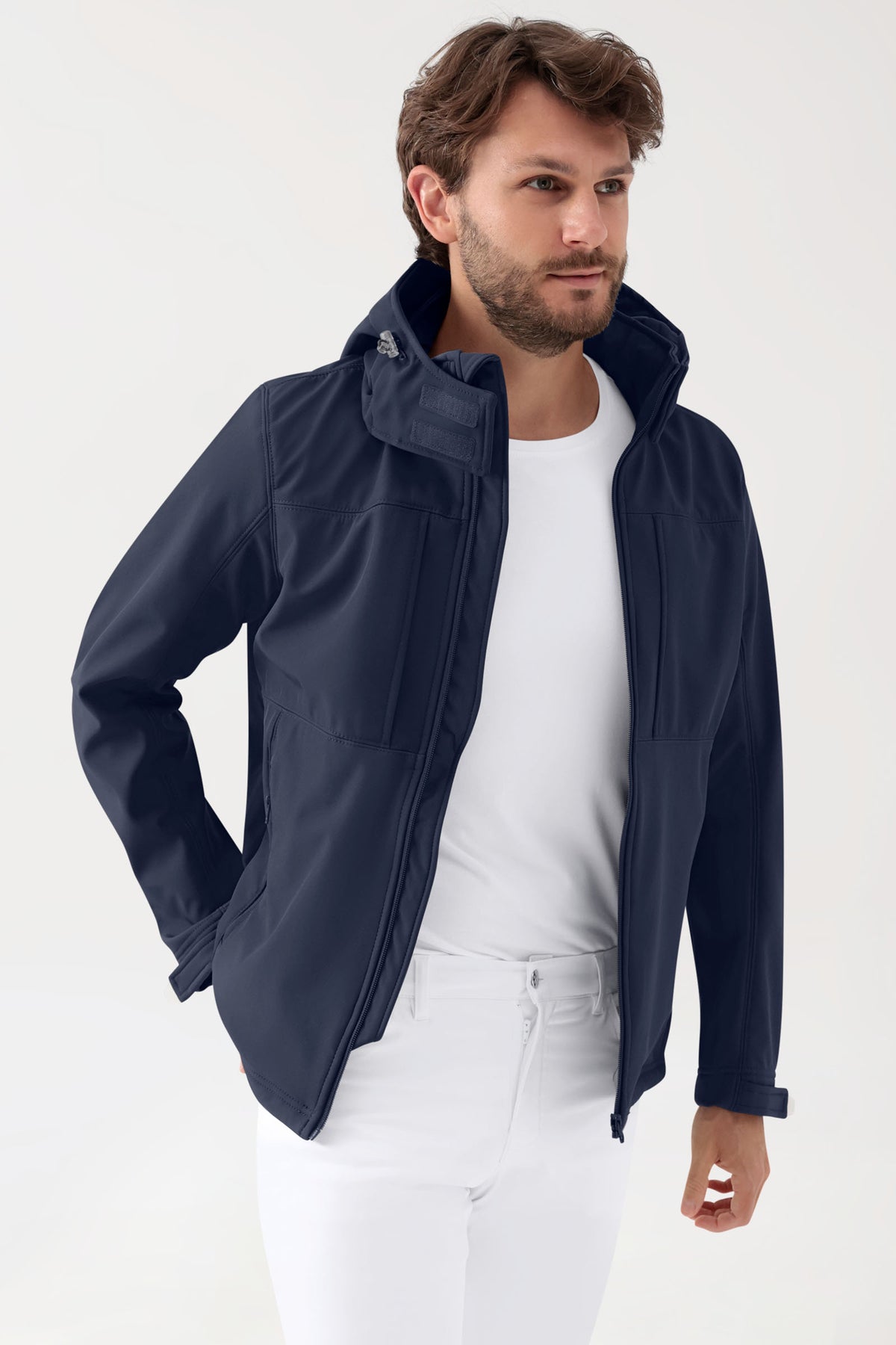 Softshell Jacken Unisex - abnehmbare Kapuze navy