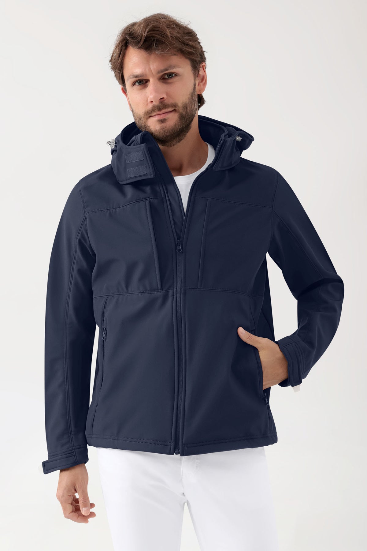 Softshell Jacken Unisex - abnehmbare Kapuze navy