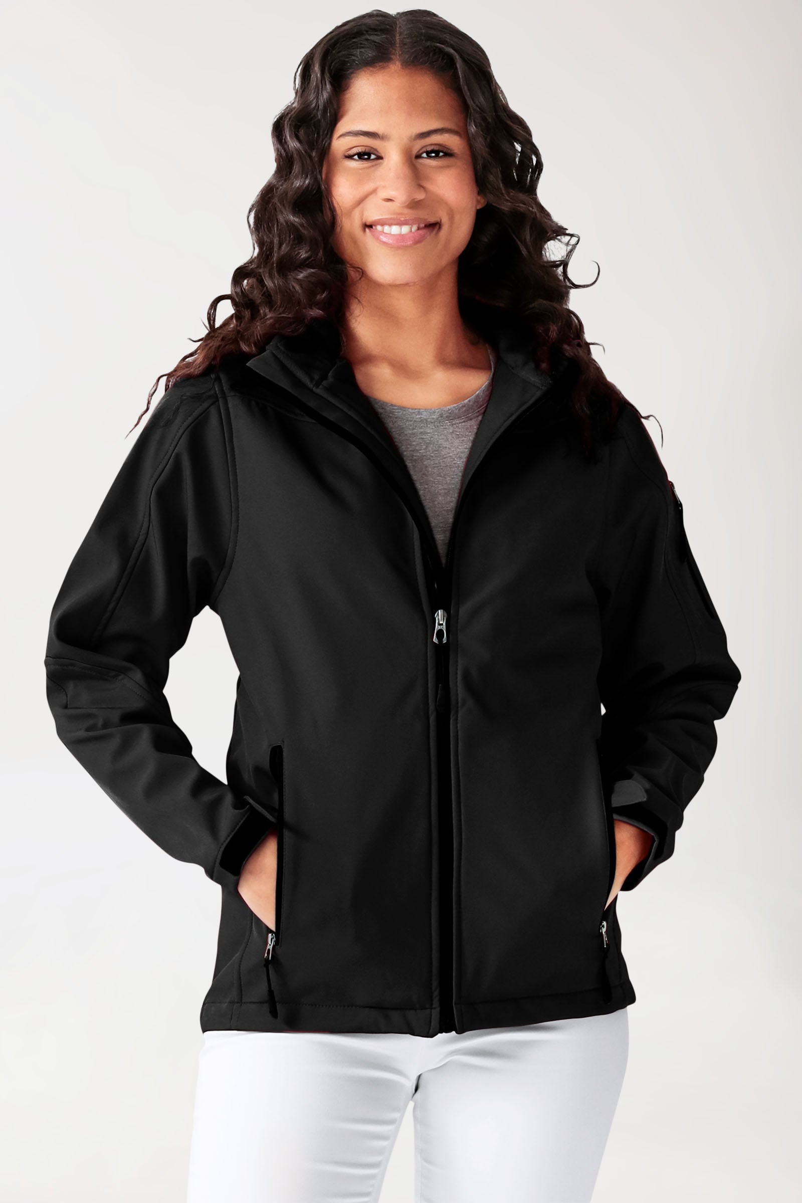Softshell Jacken Unisex - mit Kapuze schwarz, Vorderansicht