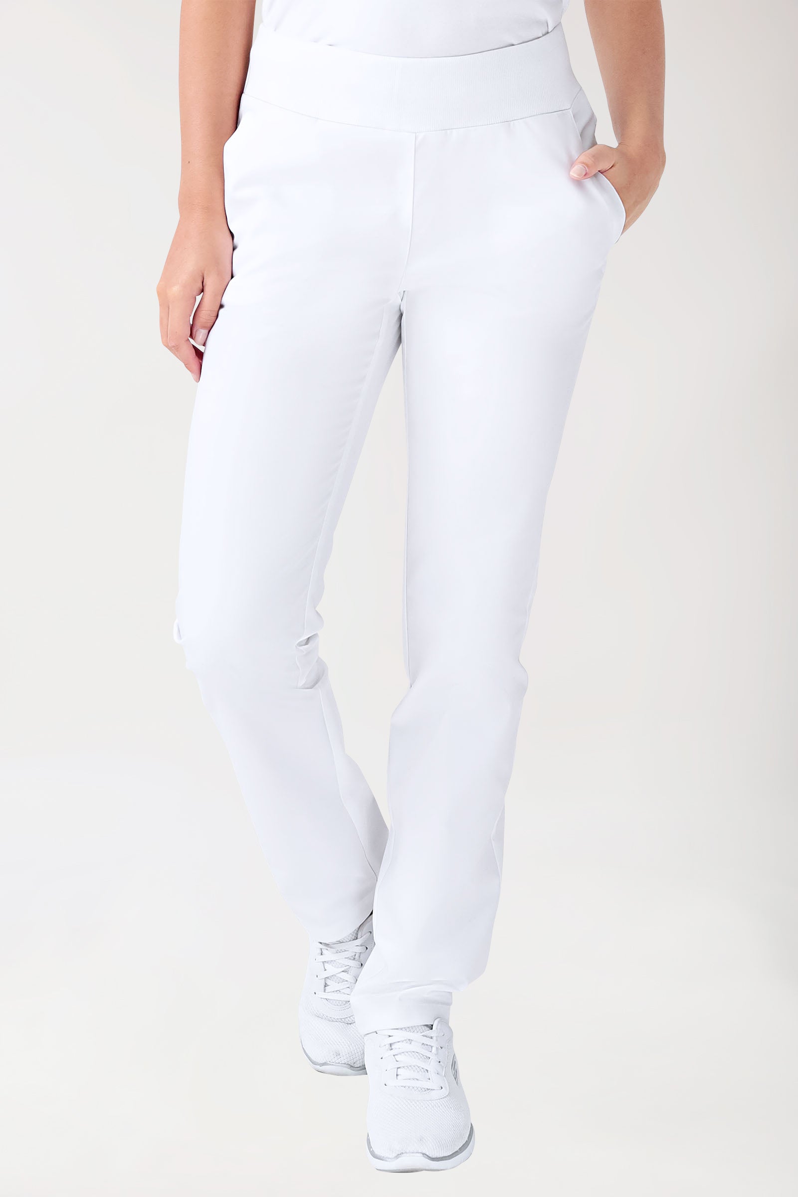 Stretch Hose Damen - Seitentaschen - Strickbund weiß