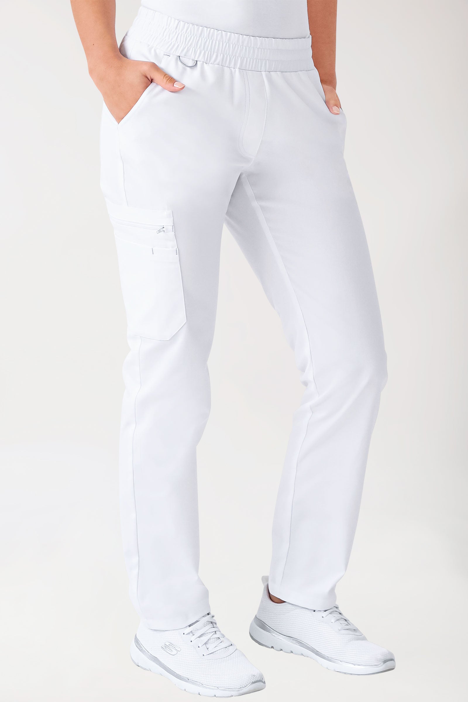 CLINIC STRETCH Hose Damen - gerader Saum Kurzgr. weiß/grau, Vorderansicht