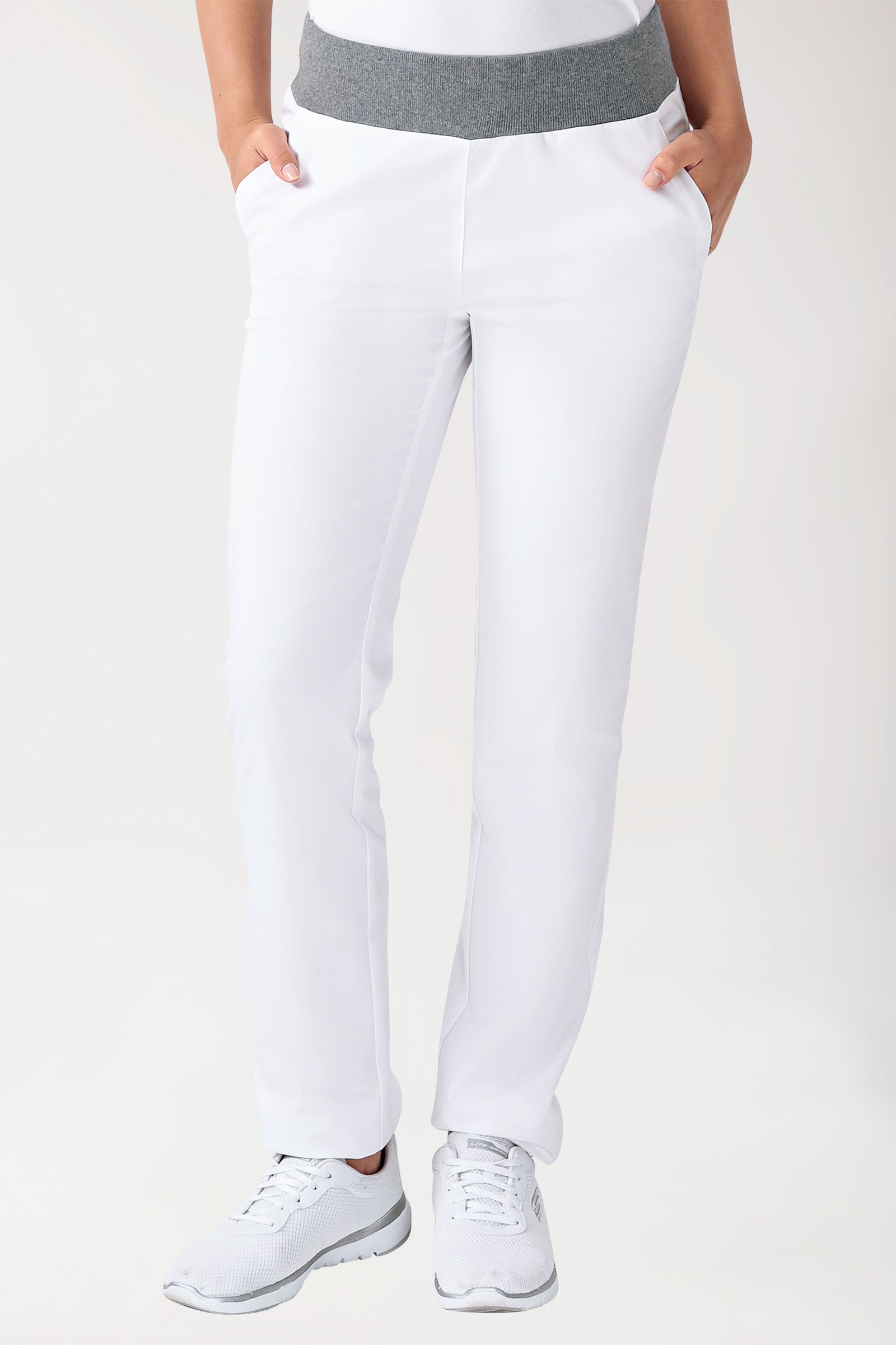Stretch Hose Damen - Strickbund weiß/grau melange, Vorderansicht