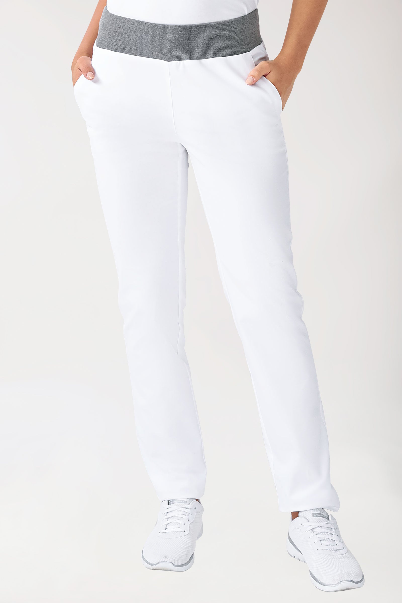Stretch Hose Damen - Strickbund weiß/grau melange, Vorderansicht