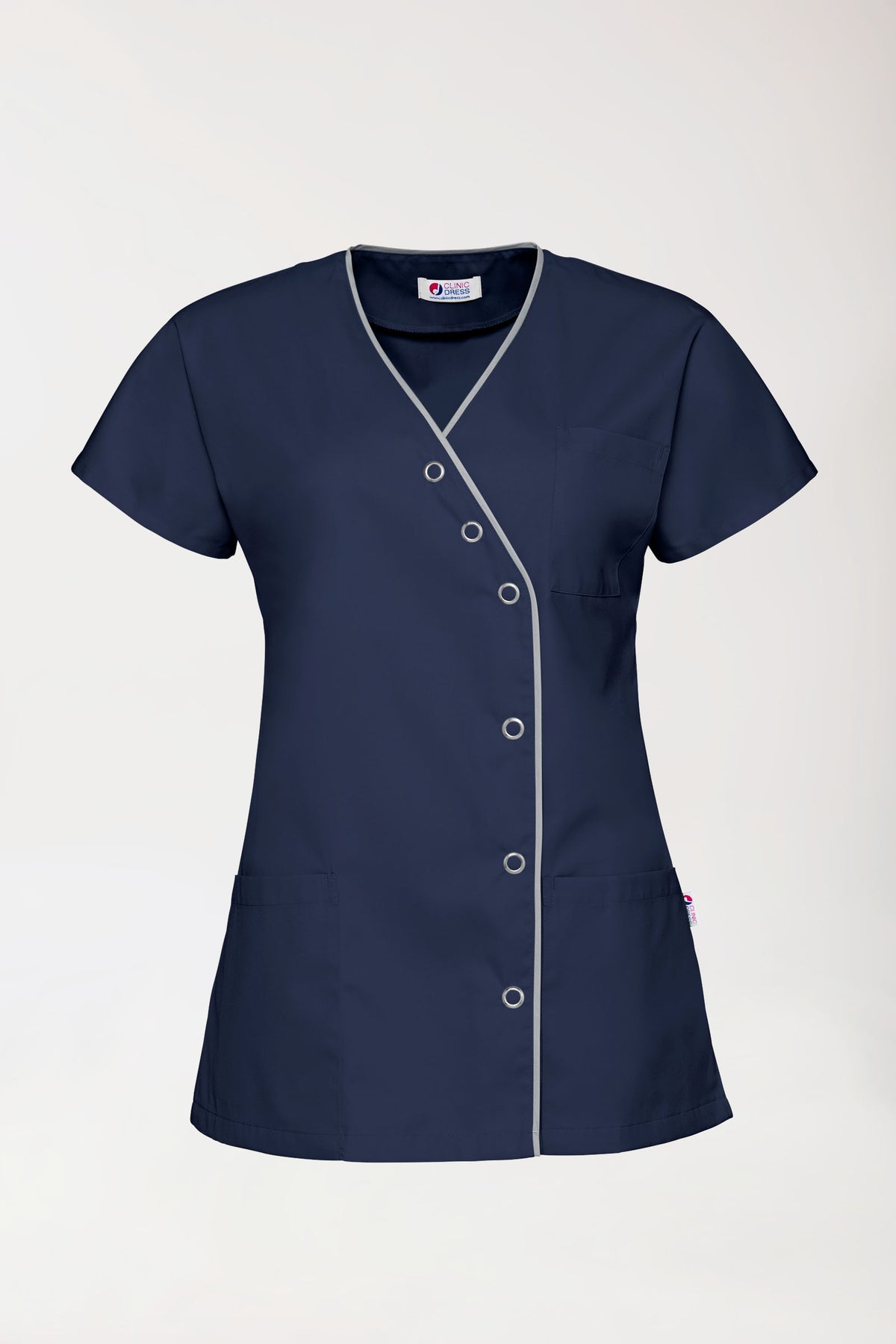 Beauty Kasack Damen - asymmetrische Druckknopfleiste navy/grau