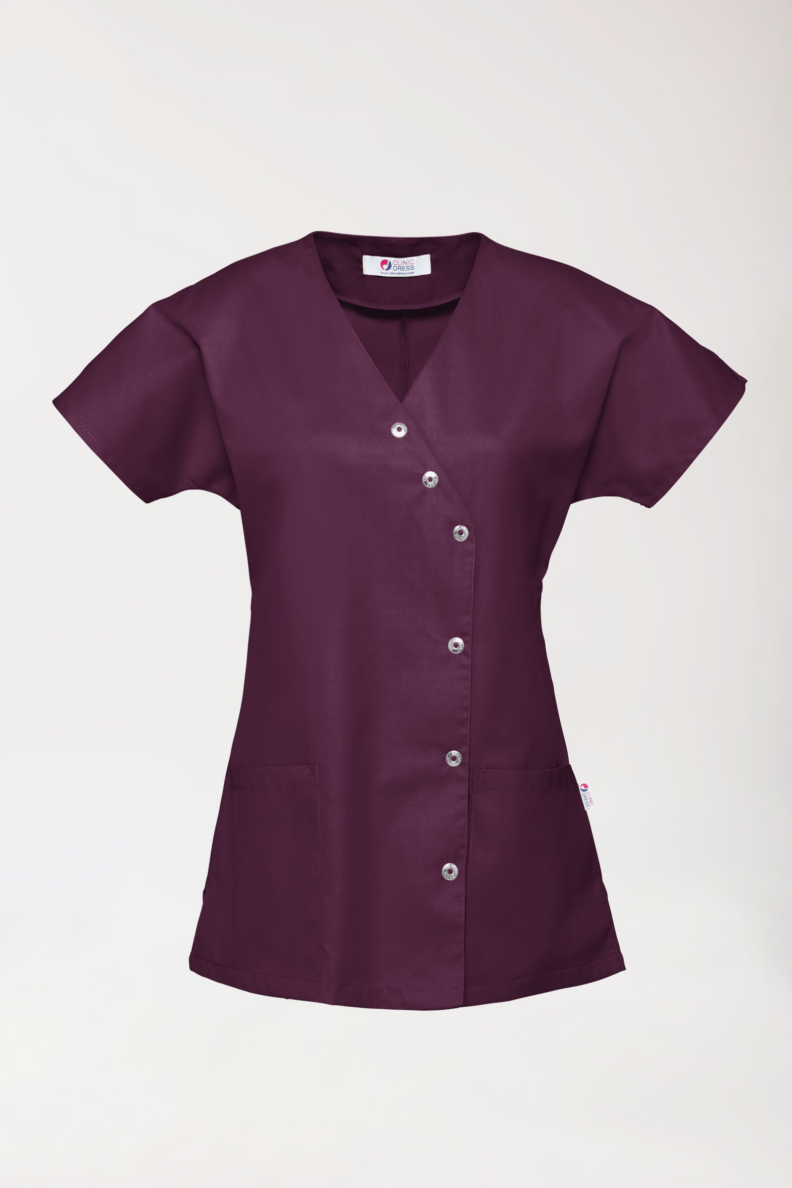 Beauty Kasack Damen - asymmetrische Druckknopfleiste pflaume