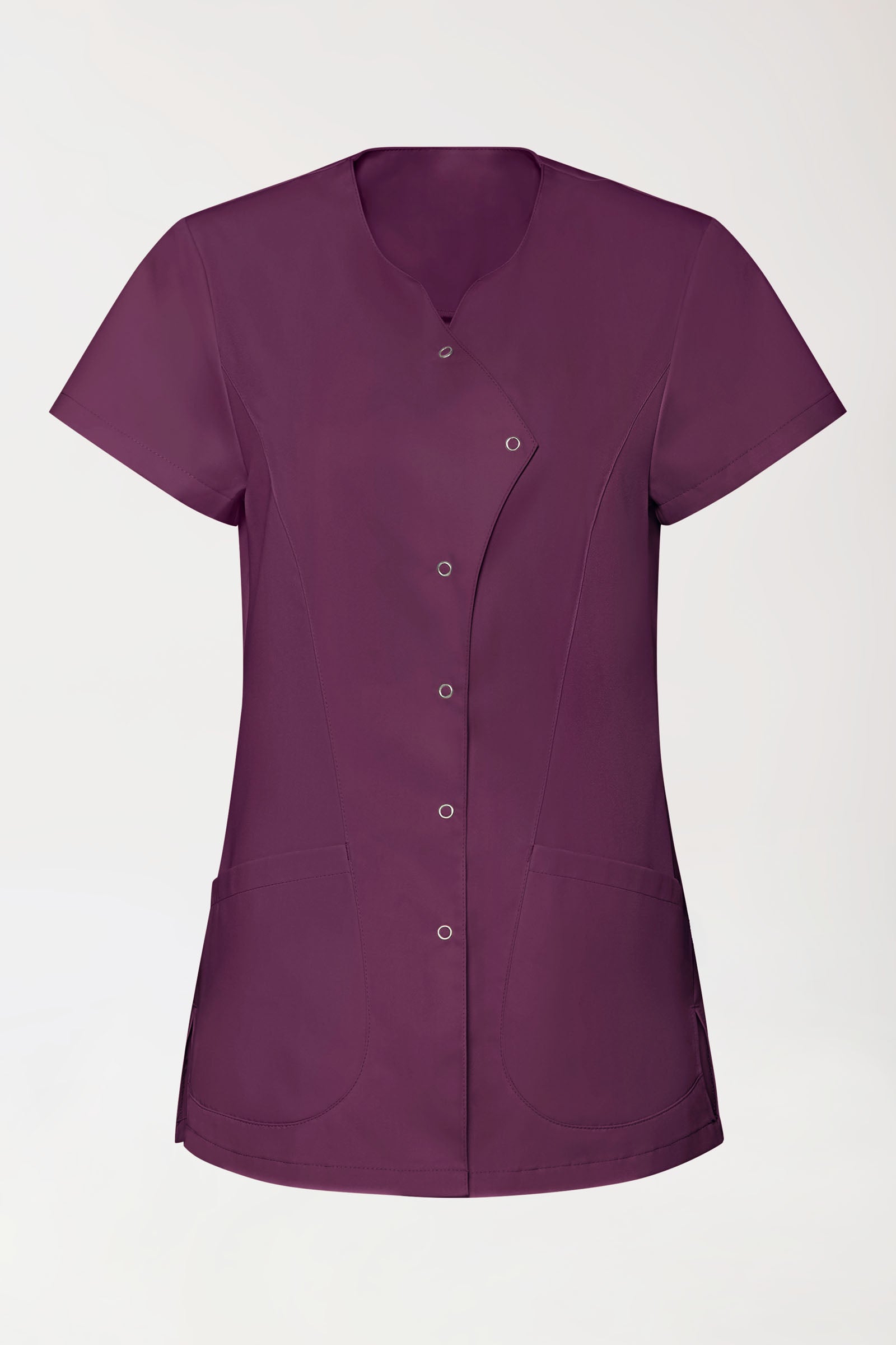 GREEN Stretch Kasack Damen - asymmetrische Druckknopfleiste pflaume