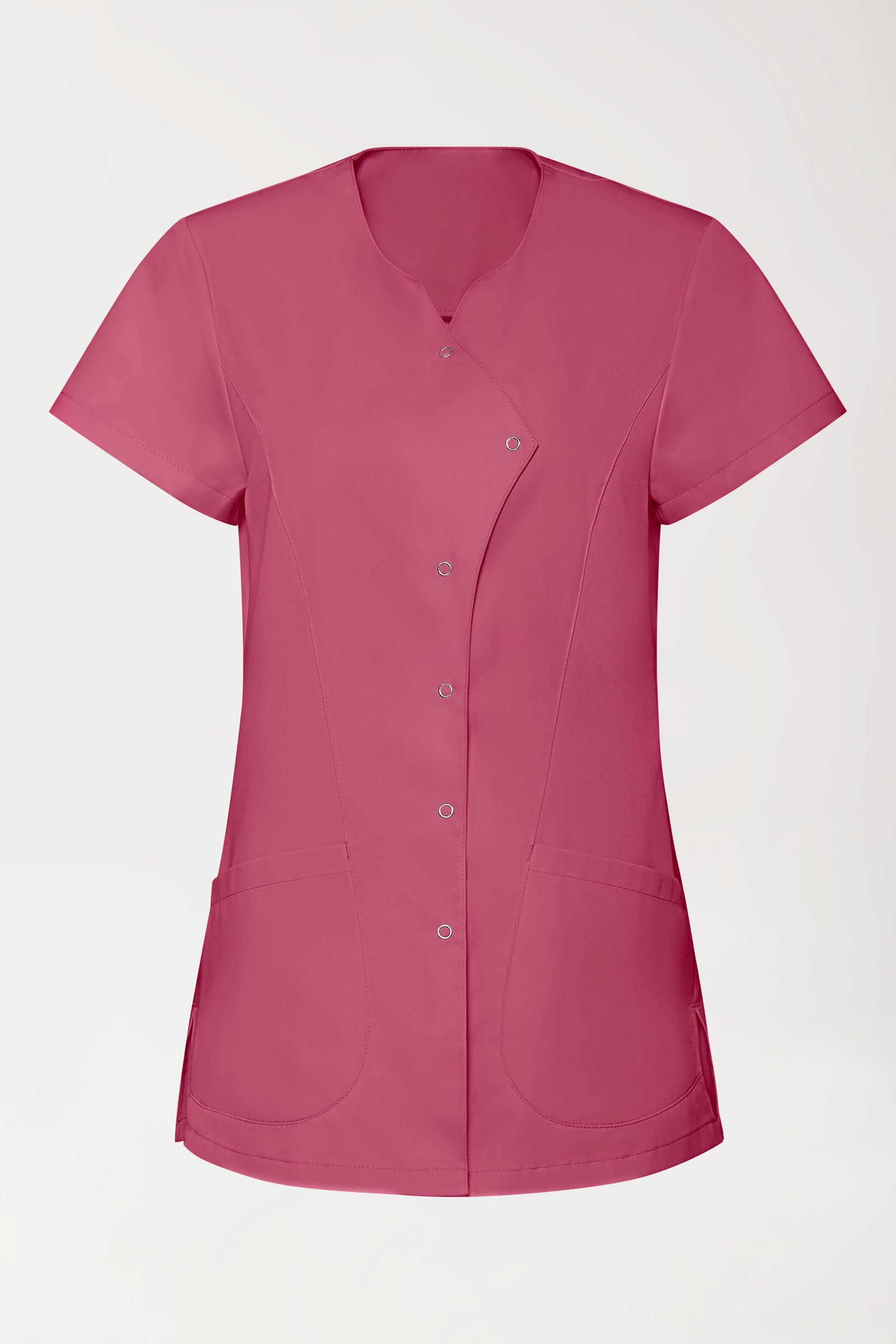 GREEN Stretch Kasack Damen - asymmetrische Druckknopfleiste rosenholz