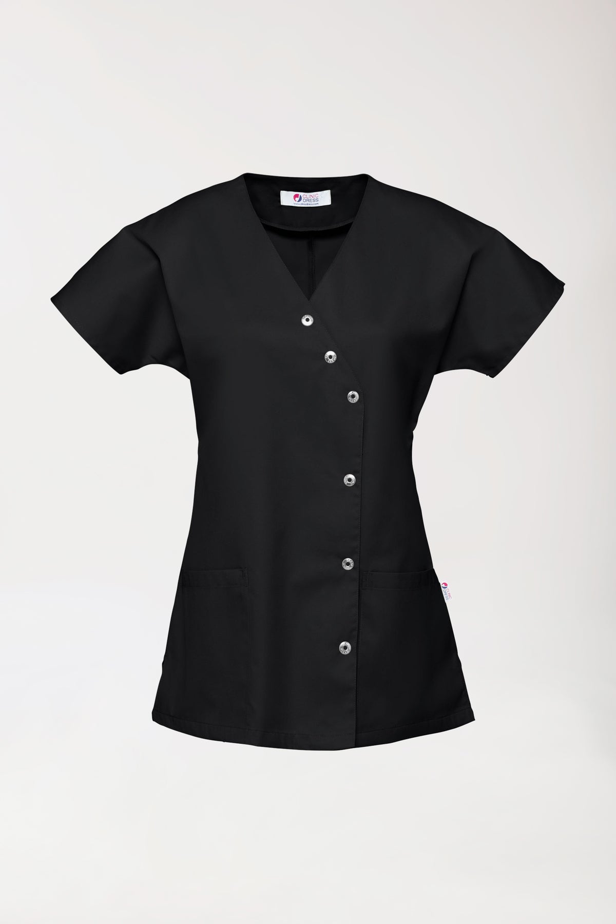 Beauty Kasack Damen - asymmetrische Druckknopfleiste schwarz