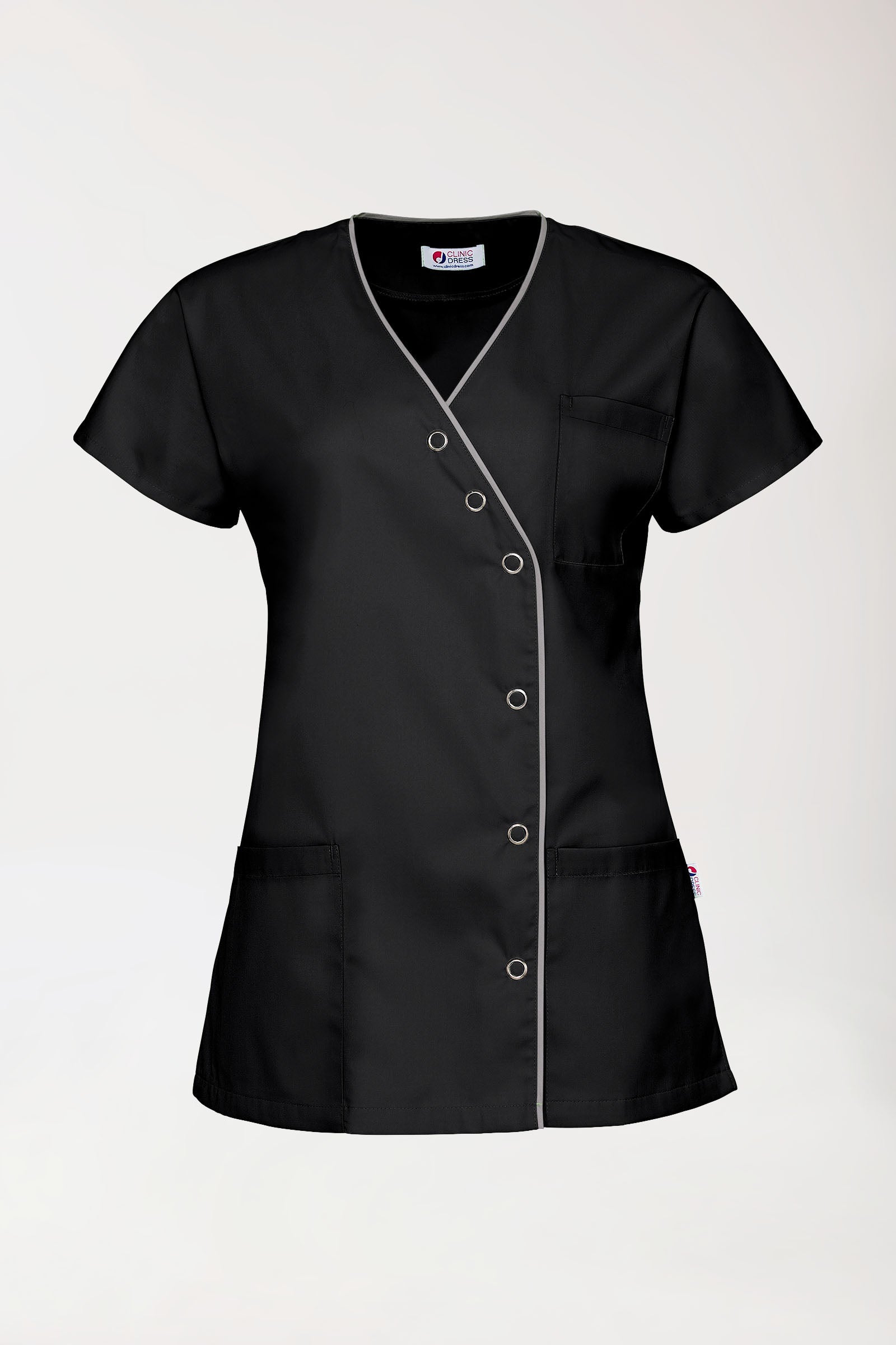 Beauty Kasack Damen - asymmetrische Druckknopfleiste schwarz/grau