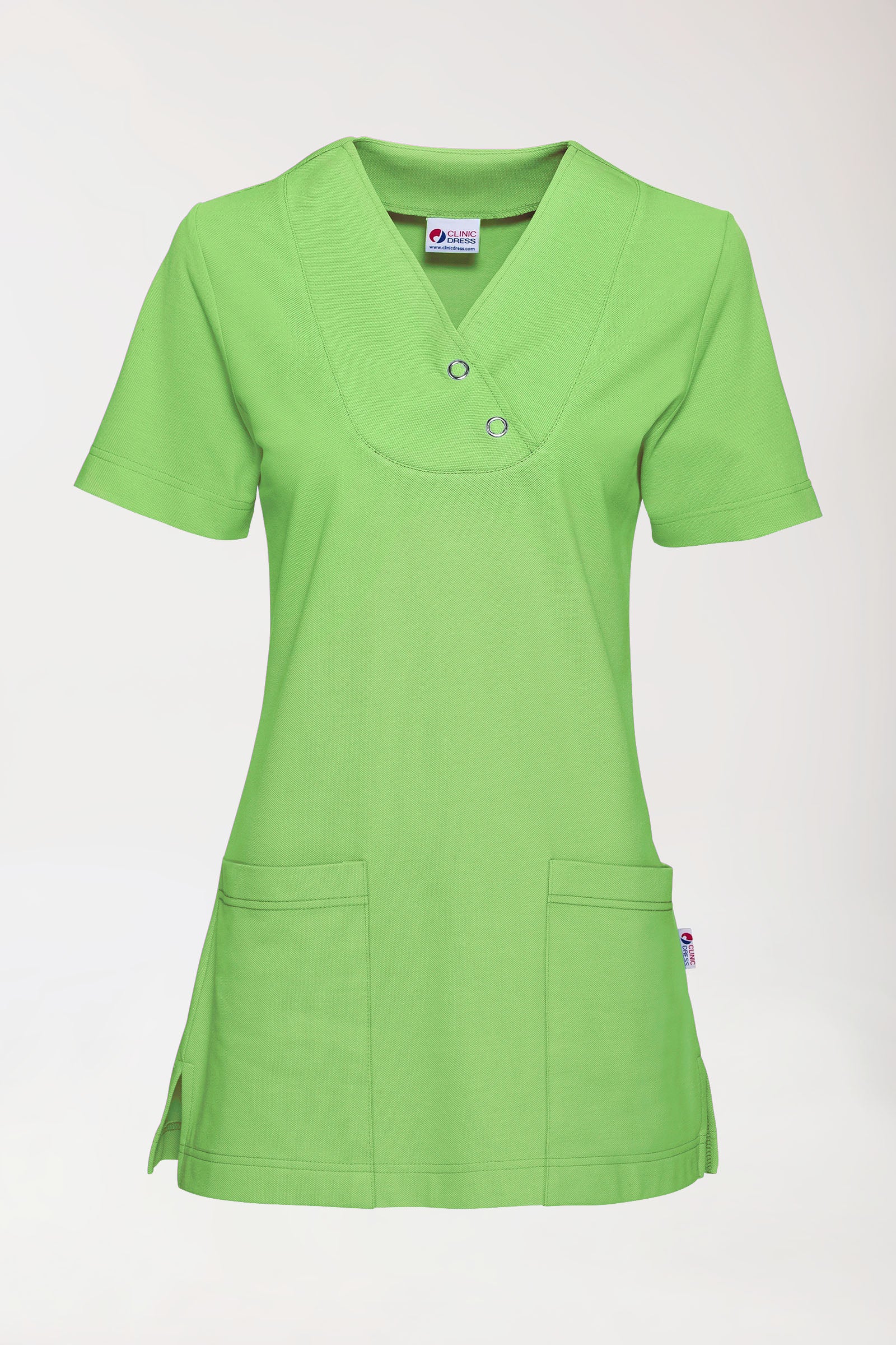 Piqué Longshirt Damen - V-Ausschnitt apfelgrün, Vorderansicht