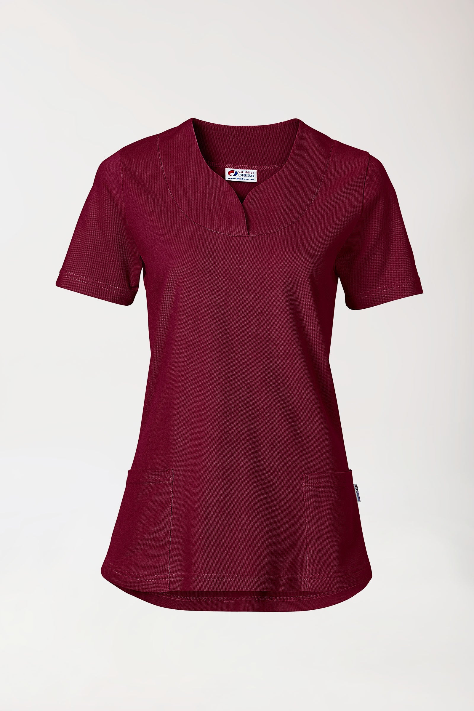 Piqué Longshirt Damen - diagonaler Ausschnitt bordeaux, Vorderansicht