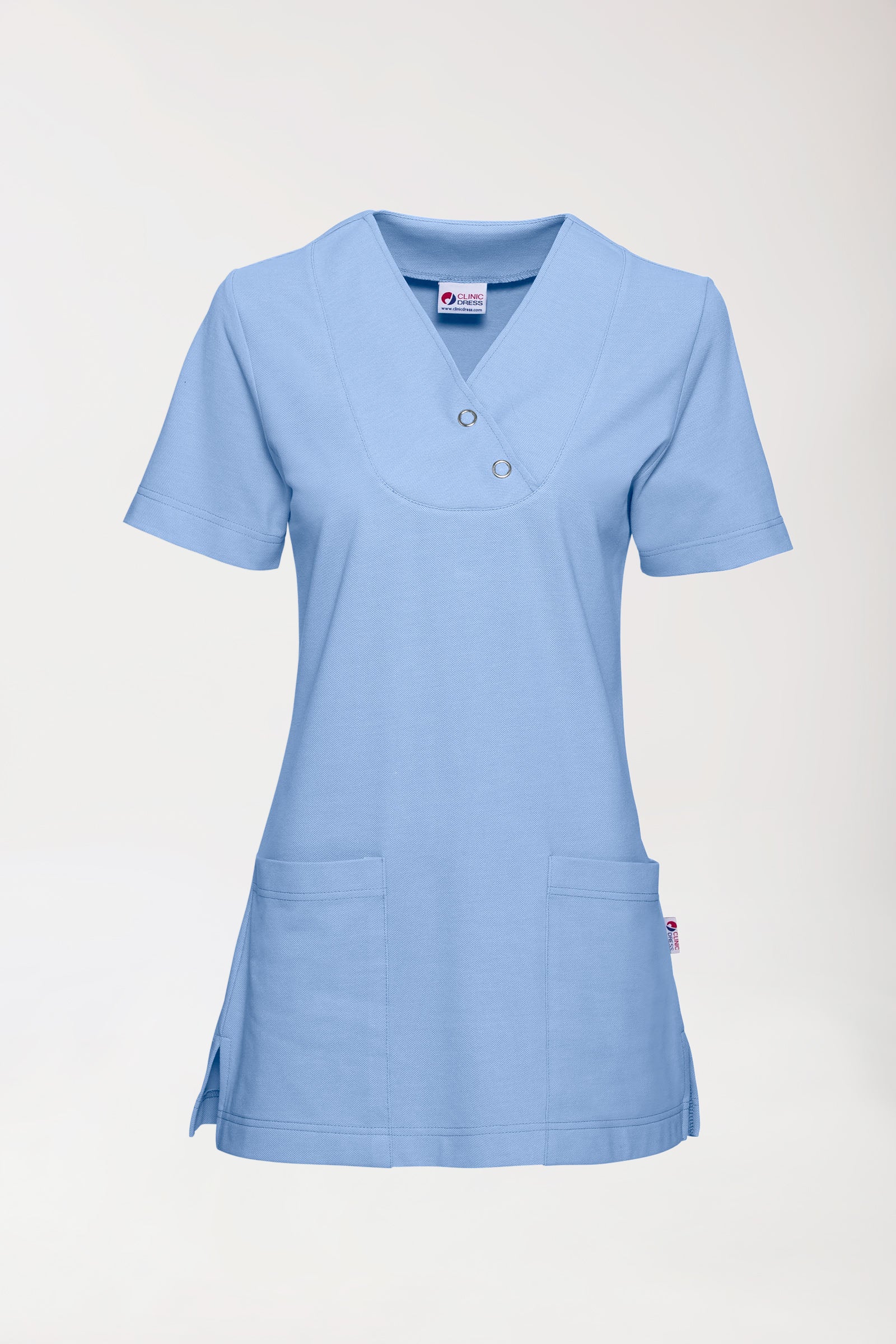 Piqué Longshirt Damen - V-Ausschnitt himmelblau