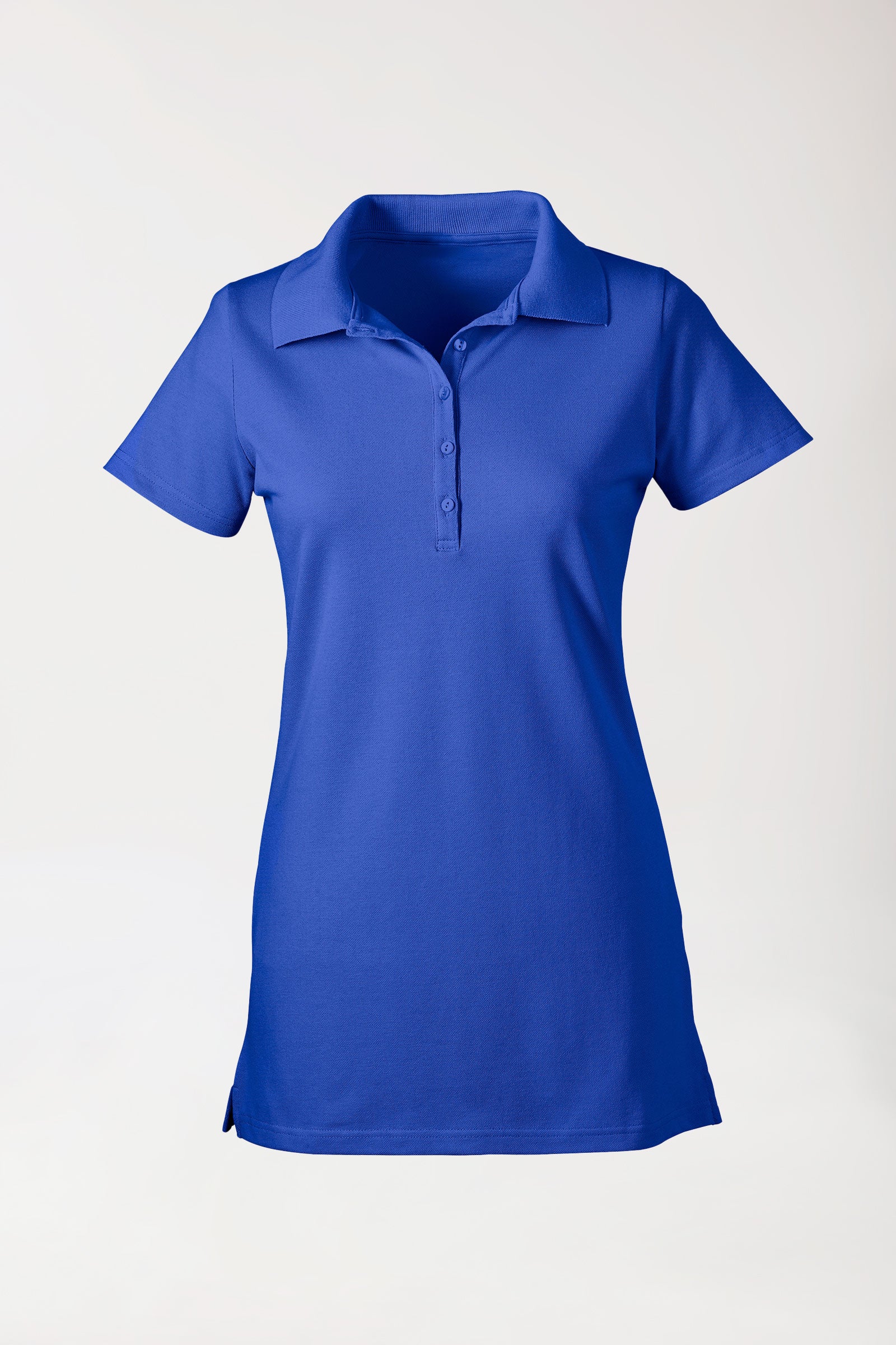 Stretch Longshirt Damen - Polokragen königsblau, Vorderansicht