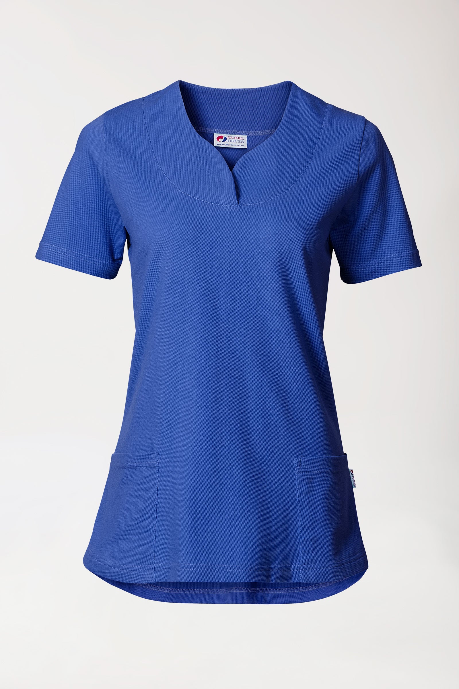 Piqué Longshirt Damen - diagonaler Ausschnitt königsblau, Vorderansicht