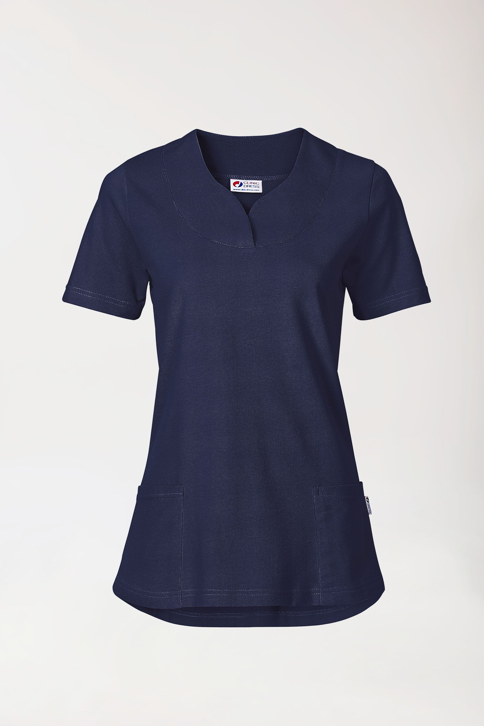 Piqué Longshirt Damen - diagonaler Ausschnitt navy, Vorderansicht