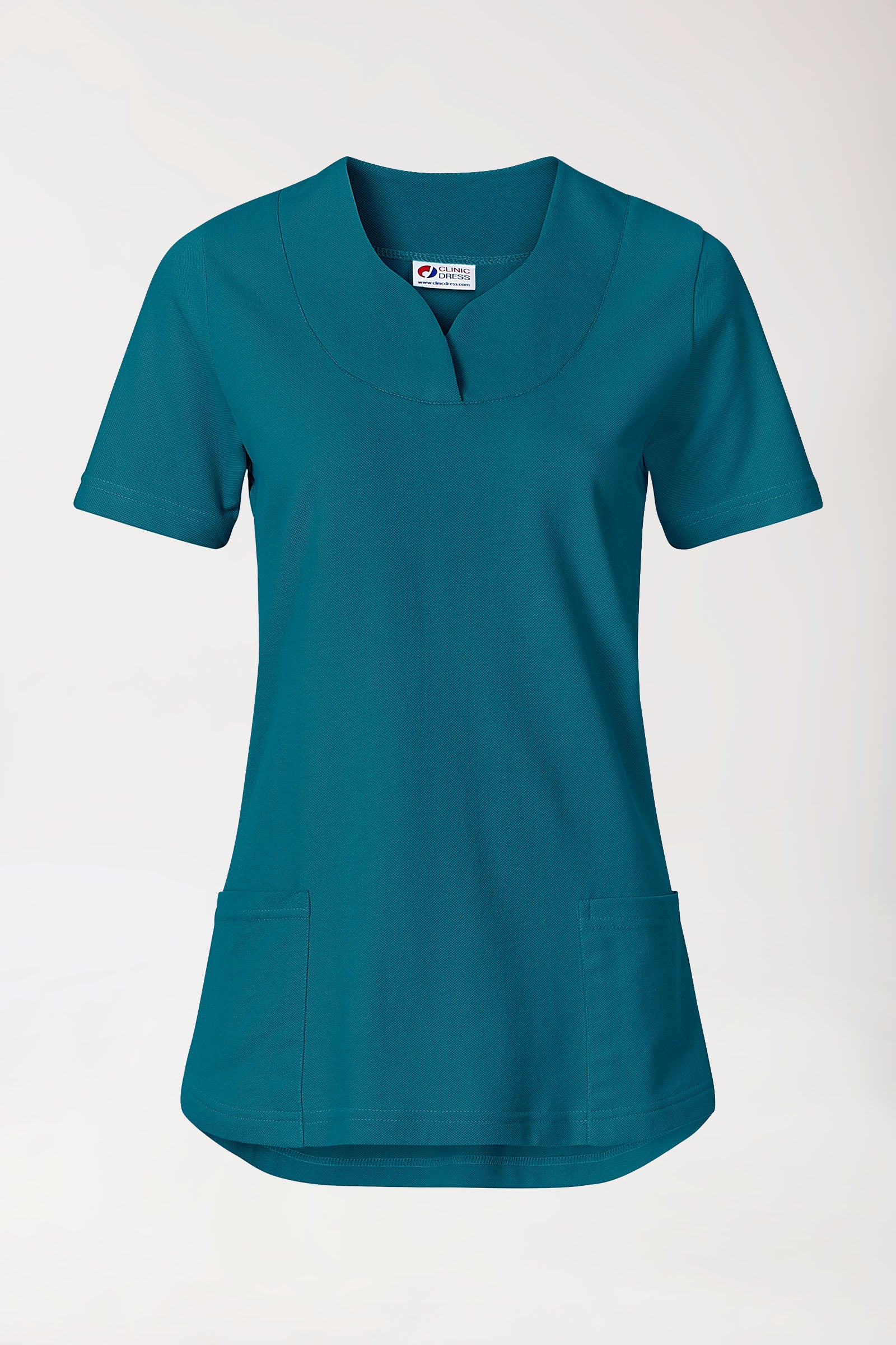 Piqué Longshirt Damen - diagonaler Ausschnitt petrol, Vorderansicht
