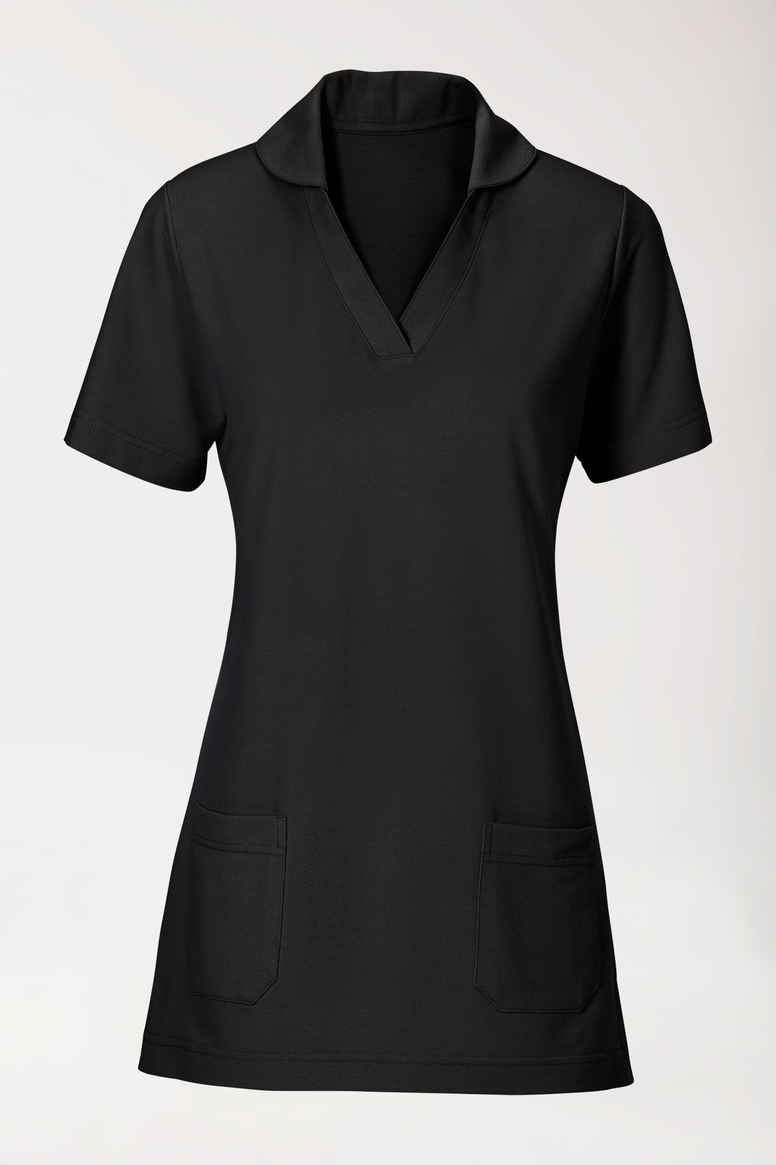 Piqué Longshirt Damen - mit Kragen schwarz, Vorderansicht