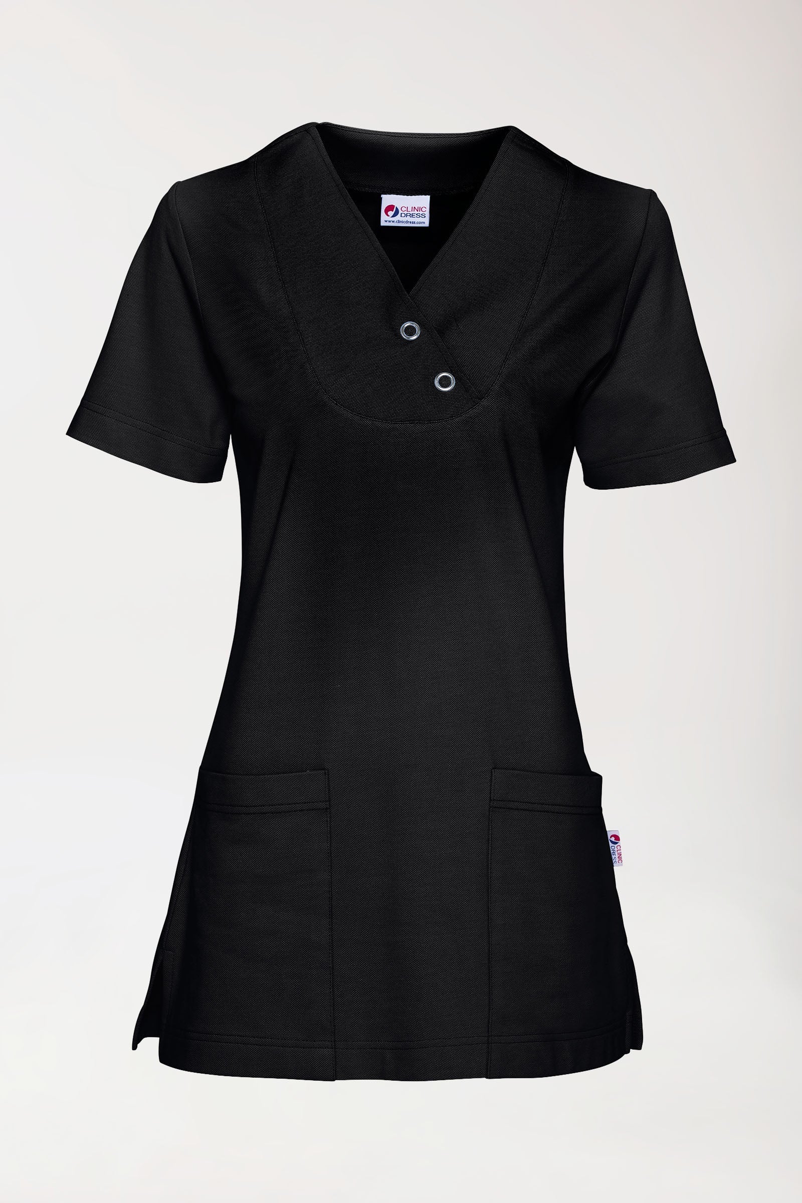 Piqué Longshirt Damen - V-Ausschnitt schwarz, Vorderansicht