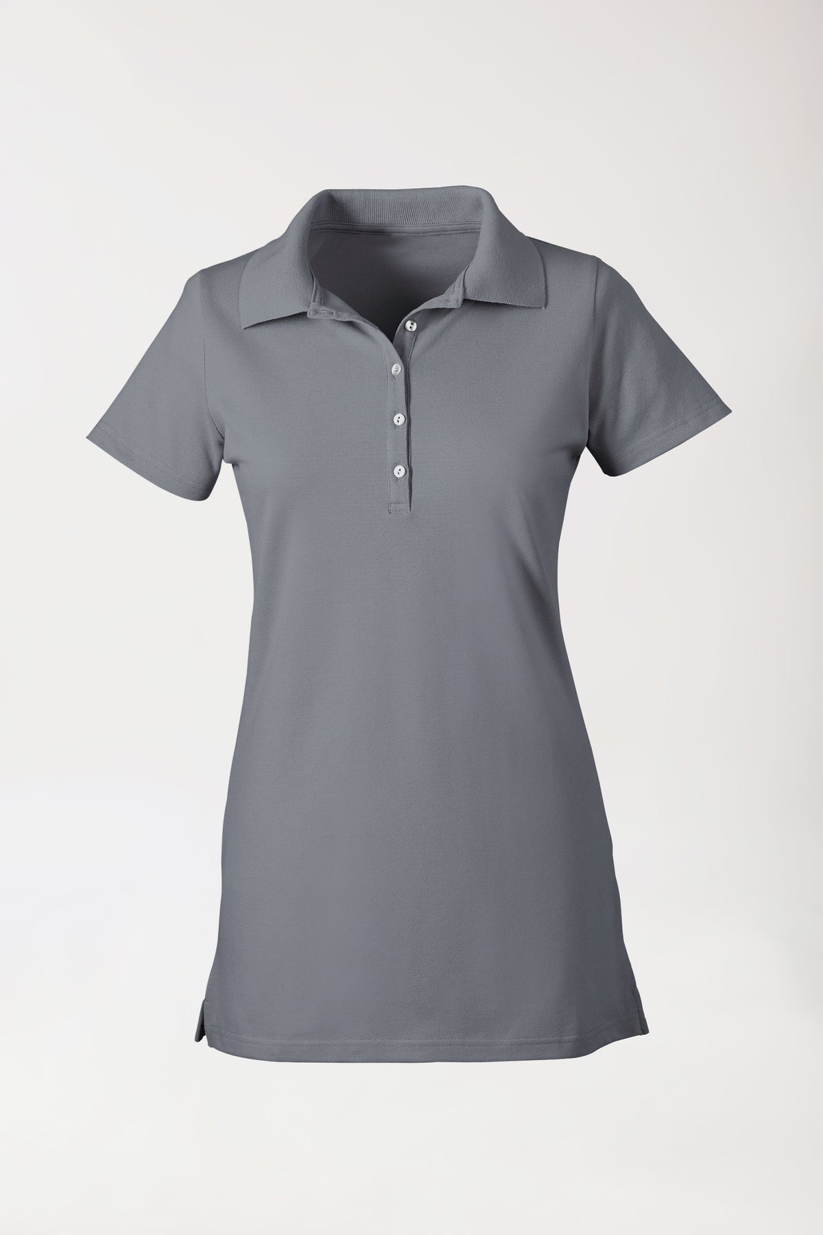 Stretch Longshirt Damen - Polokragen steingrau