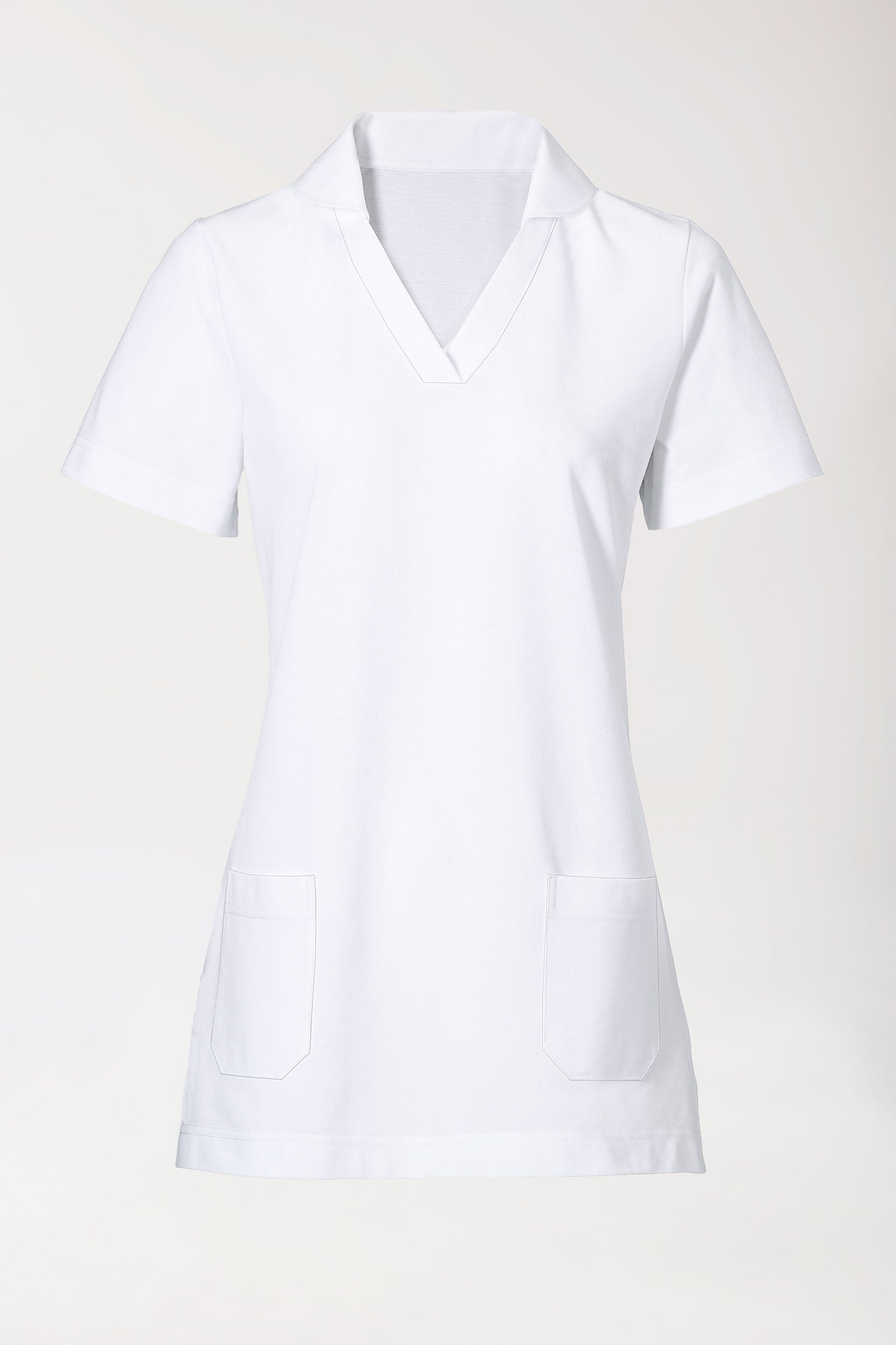Piqué Longshirt Damen - mit Kragen weiß