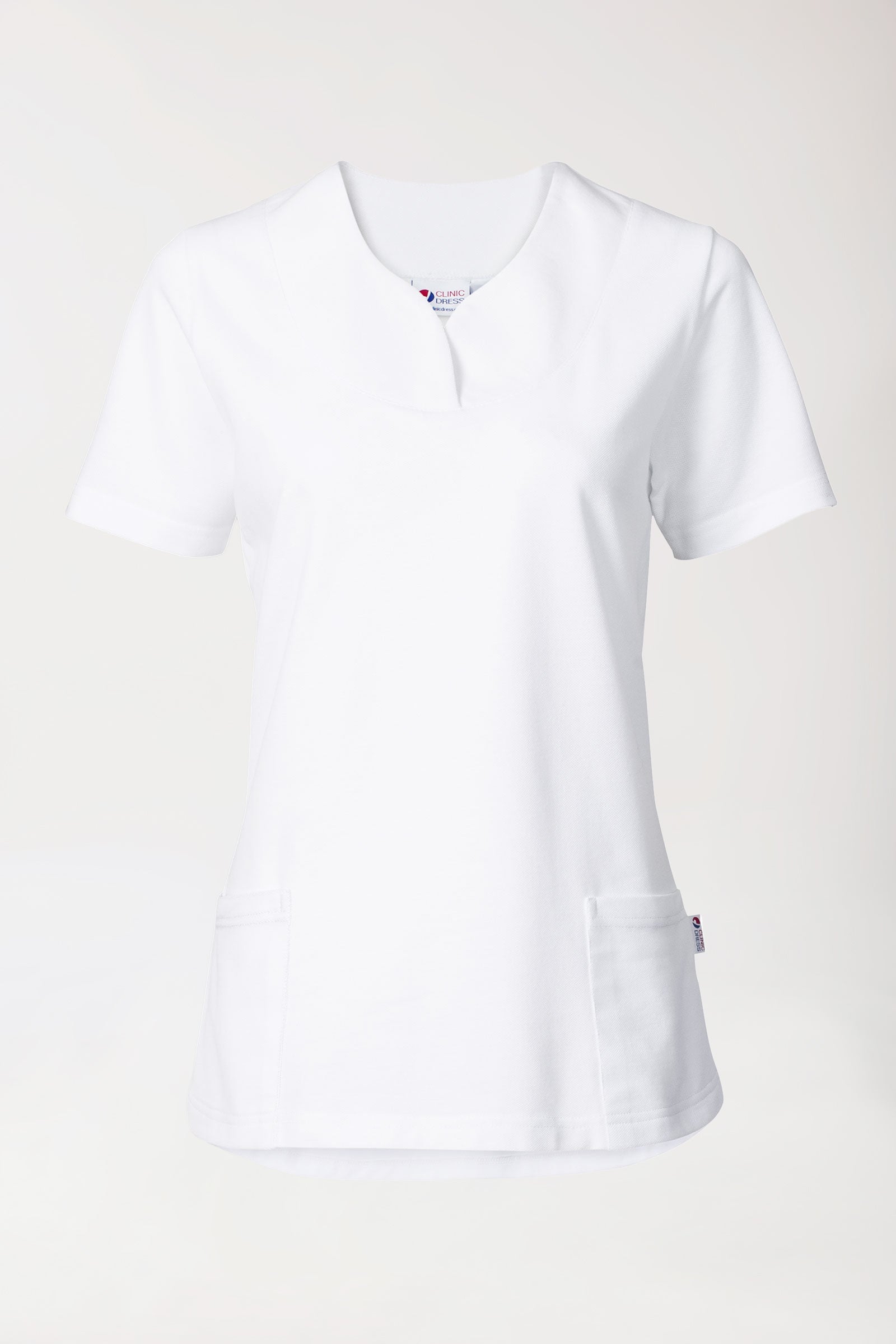 Piqué Longshirt Damen - diagonaler Ausschnitt weiß, Vorderansicht