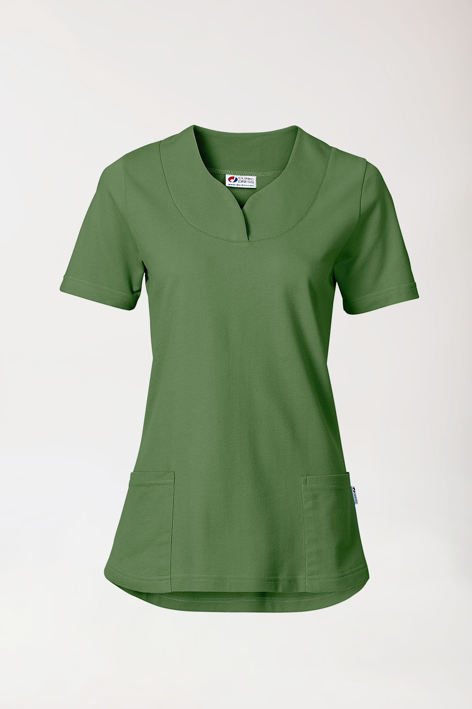 Piqué Longshirt Damen - diagonaler Ausschnitt wiesengrün, Vorderansicht