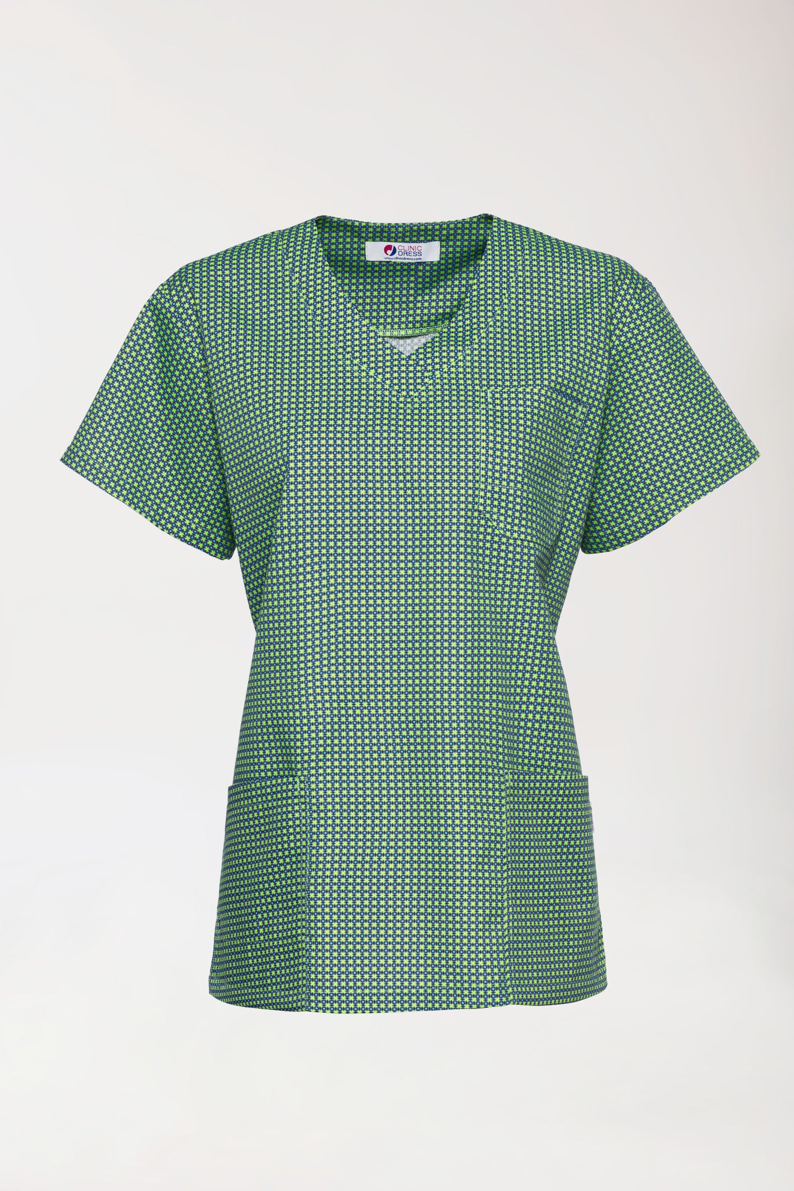 Leichter Schlupfkasack Damen - Alloverprint apfelgrün/navy