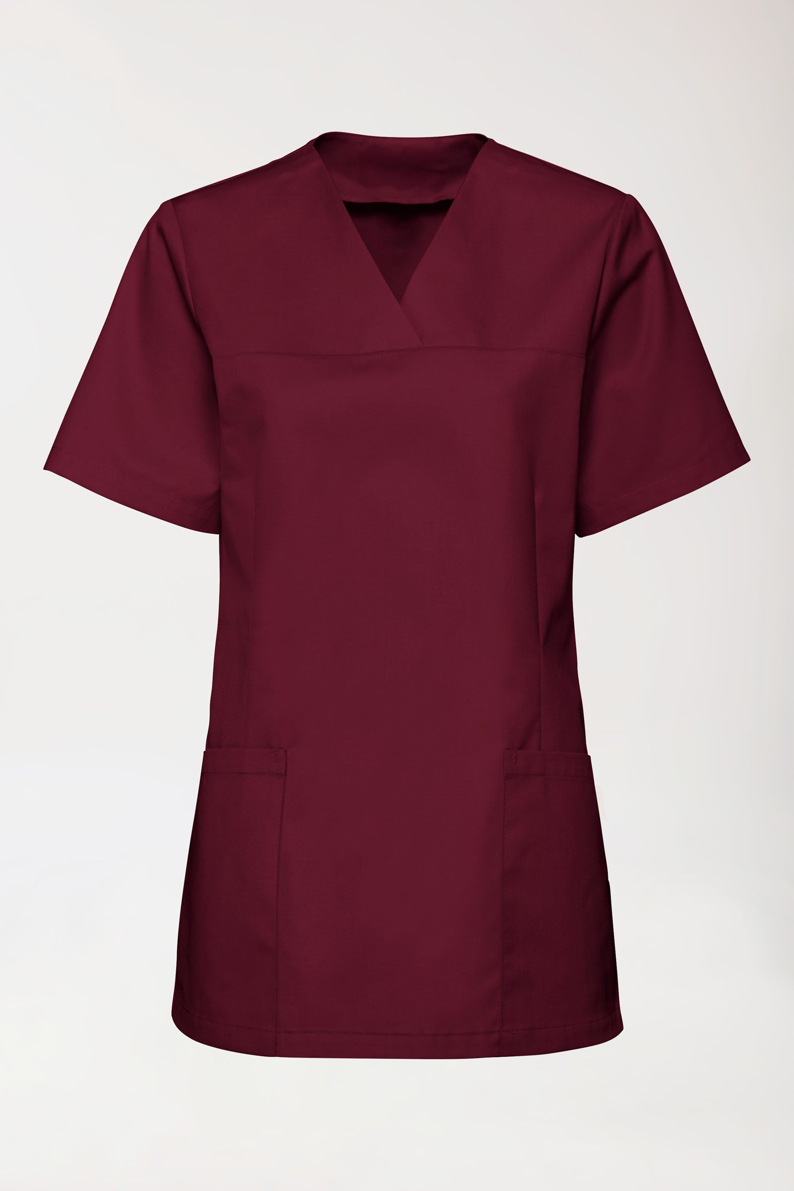 Damen Schlupfkasack Stretch - V-Ausschnitt bordeaux, Vorderansicht